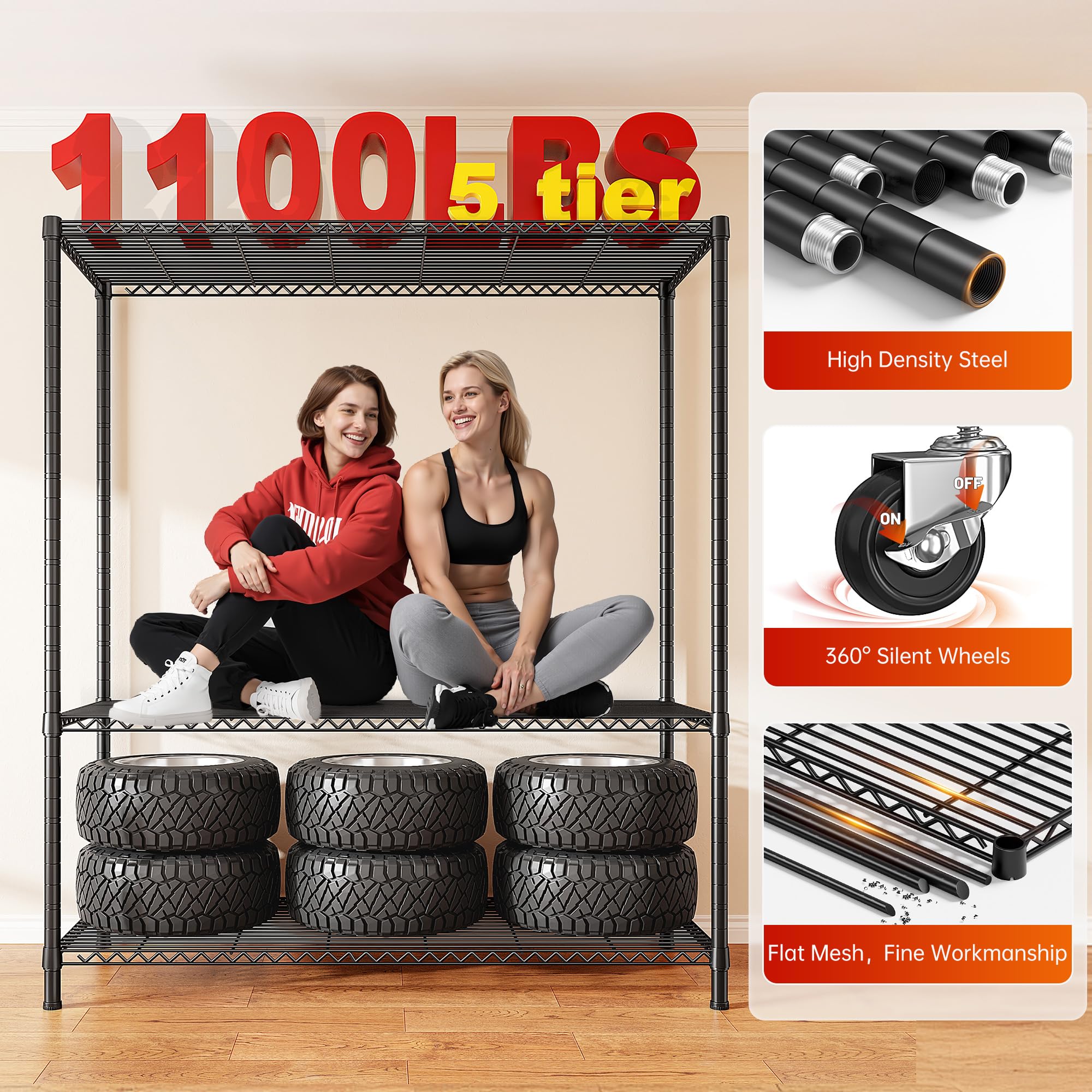 REIBII 45''W Storage Shelves Waterproof Metal Shelving Cover Dustproof Wire Shelving Unit Covers Garage Storage Rack Wire Shelf for Kitchen Pantry Office College, 45Wx17.72Dx72.83H