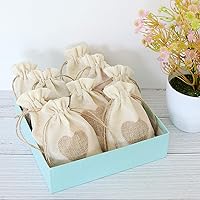 Vista 6 de SumDirect Bolsas de arpillera de corazón con cordón – 36 bolsas pequeñas de lino beige de 4 x 6 pulgadas para regalo de boda, baby shower