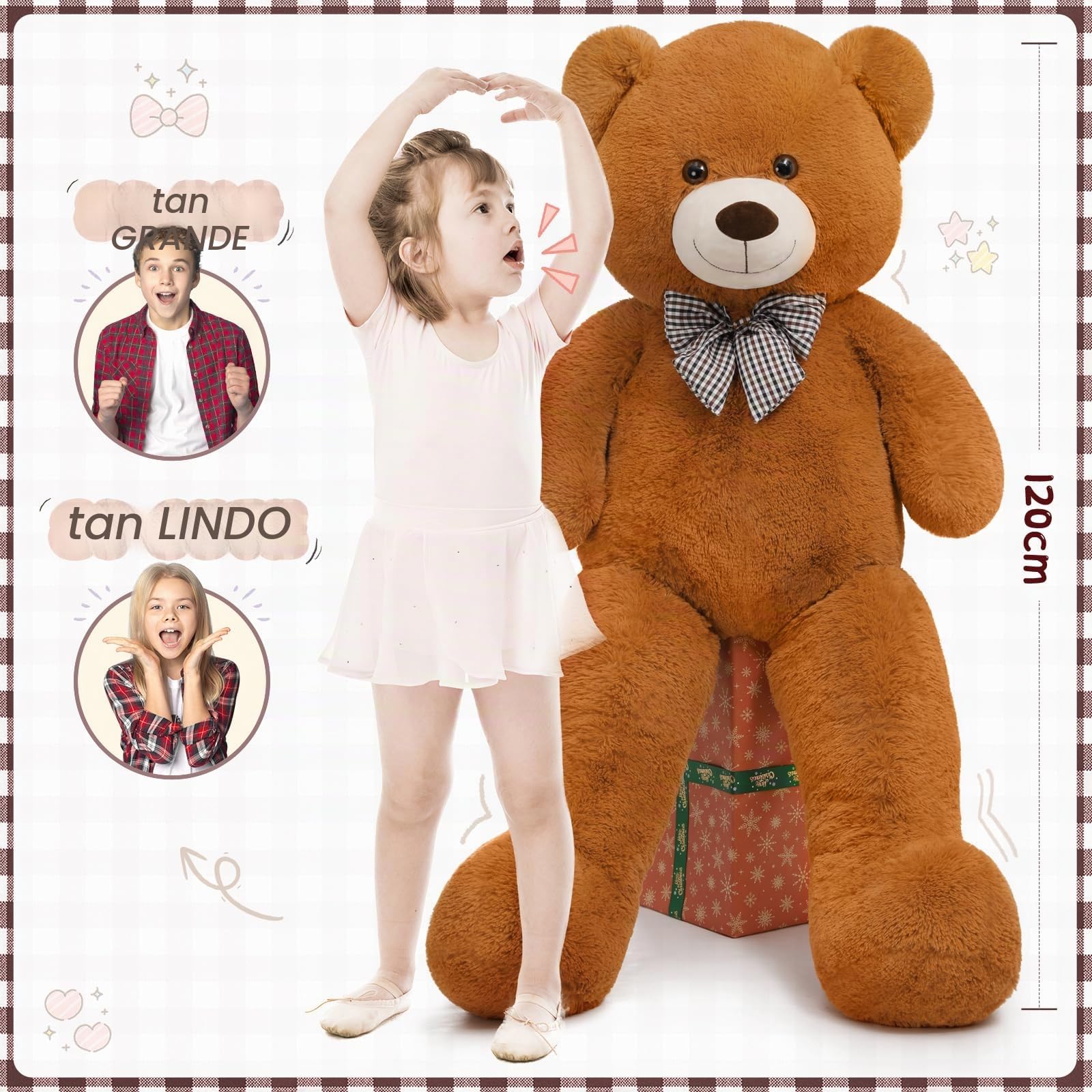 MorisMos Oso Peluche Gigante XXL 120cm, Marrón Animales de Peluche Juguete Oso Grande para Novia, Osito Teddy Bear Suave, Kawaii Regalos para Niñas Niños Madres Cumpleaños Navidad