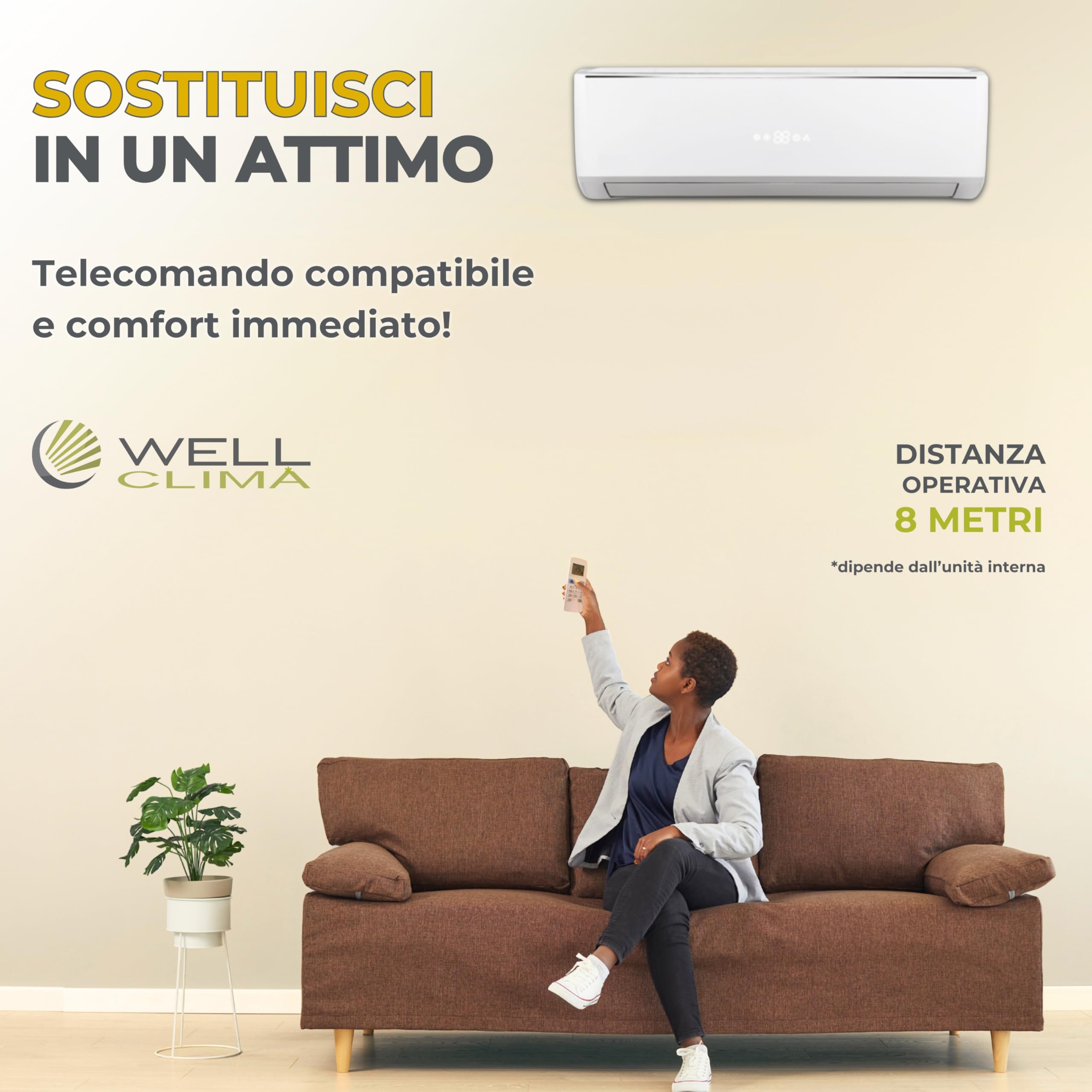 Wellclima Telecomando condizionatore YAW1F – Pronto all’uso, sostituisce solo modelli uguali di forma e codice– Per Gree, per Argo, per Viessmann, per Storm, per Montana, per Daitsu
