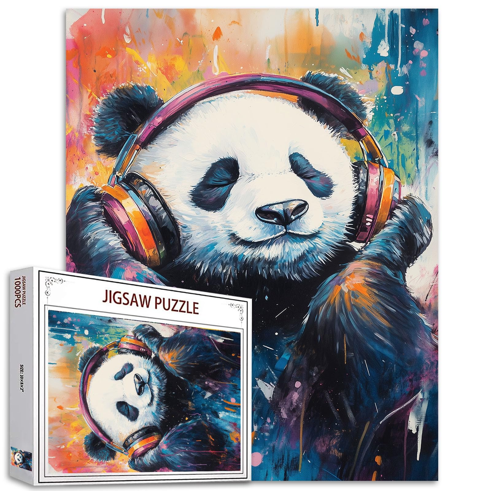 Tucocoo Panda Listening to Music 1000 Piece Puzzle for Adults Cute Animals Jigsaw Puzzle Arts Difficult Jigsaw Puzzle for Adults Challenging Puzzle