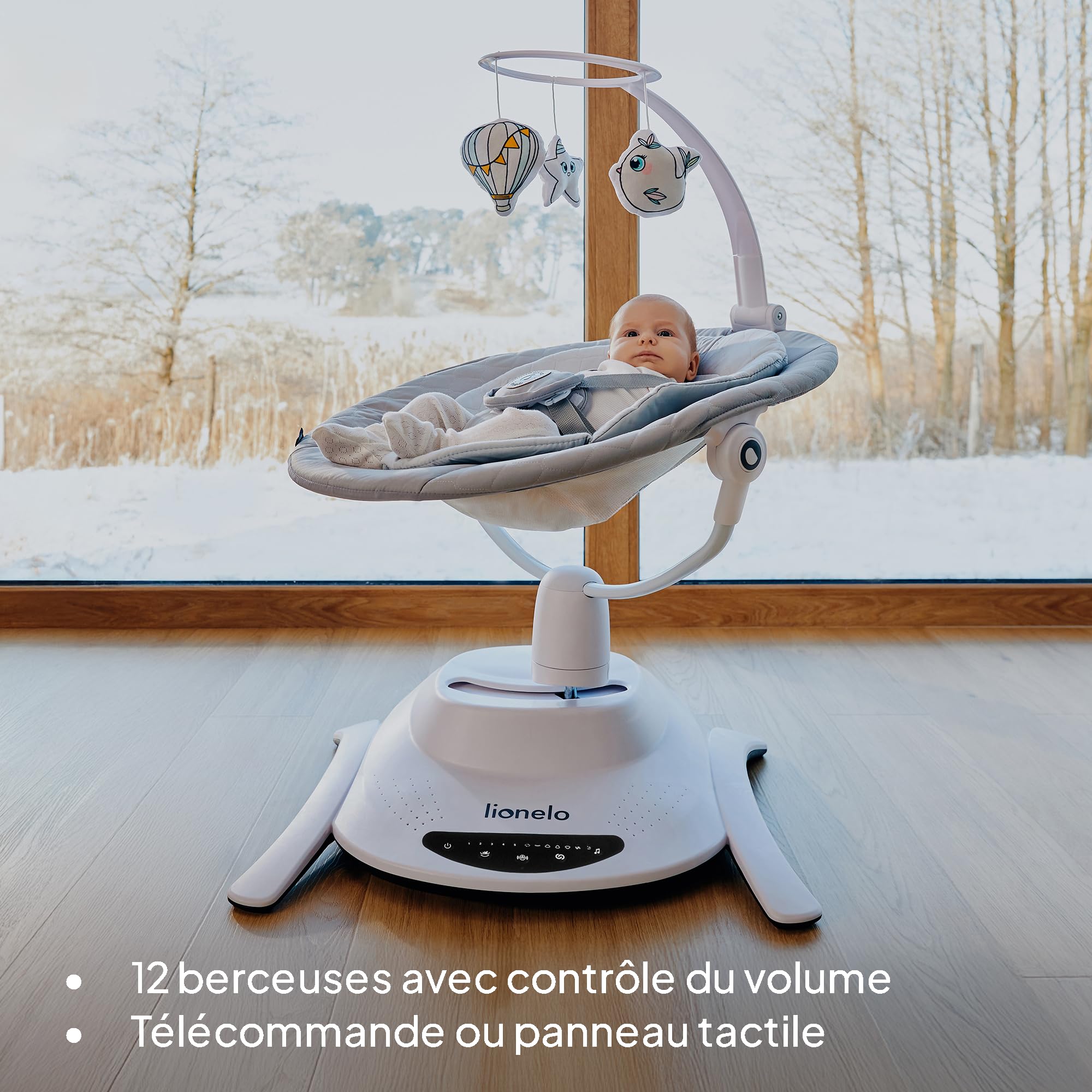 LIONELO Bella Set 2 en 1 Transat électrique nacelle 360° bébés 9 kg dossier inclinable 5 vitesses balancement ceinture sécurité antidérapante