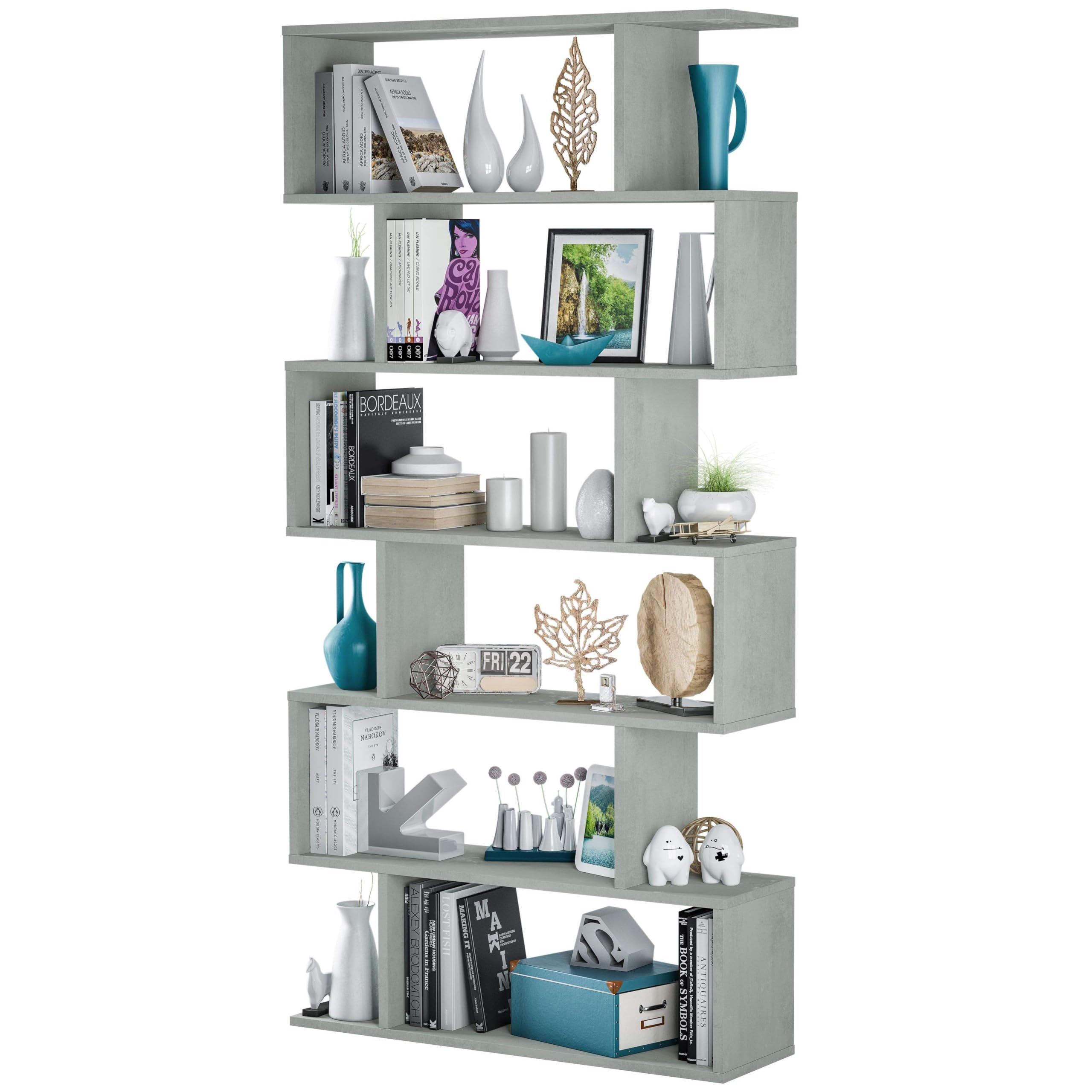 Habitdesign Estanteria Athena Alta Comedor Recibidor Decoración Color Cemento 80x192x24 cm