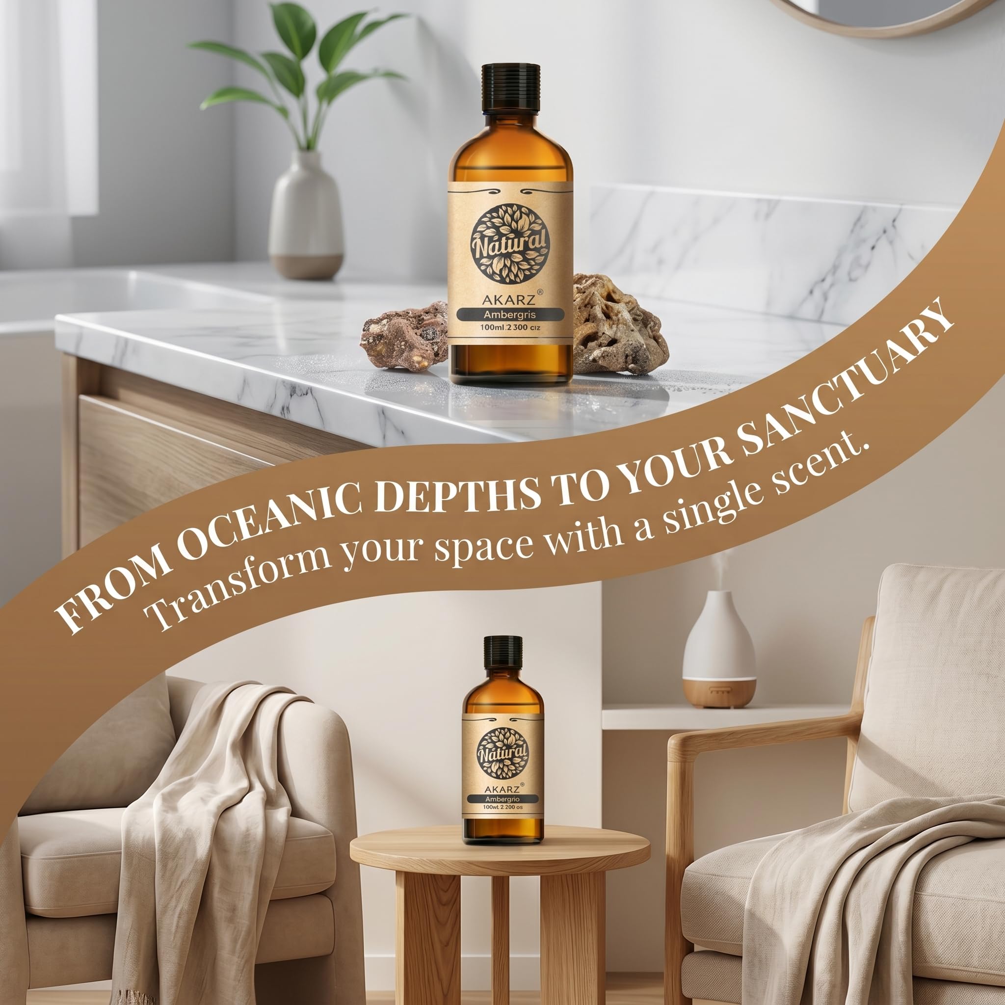 AKARZ 100ml Ätherisches Öl der Ambra Ambra-Öl - Hochwertiges Aromaöl für Duftlampen, Kerzenherstellung, Diffusoren & angenehme Raumbeduftung