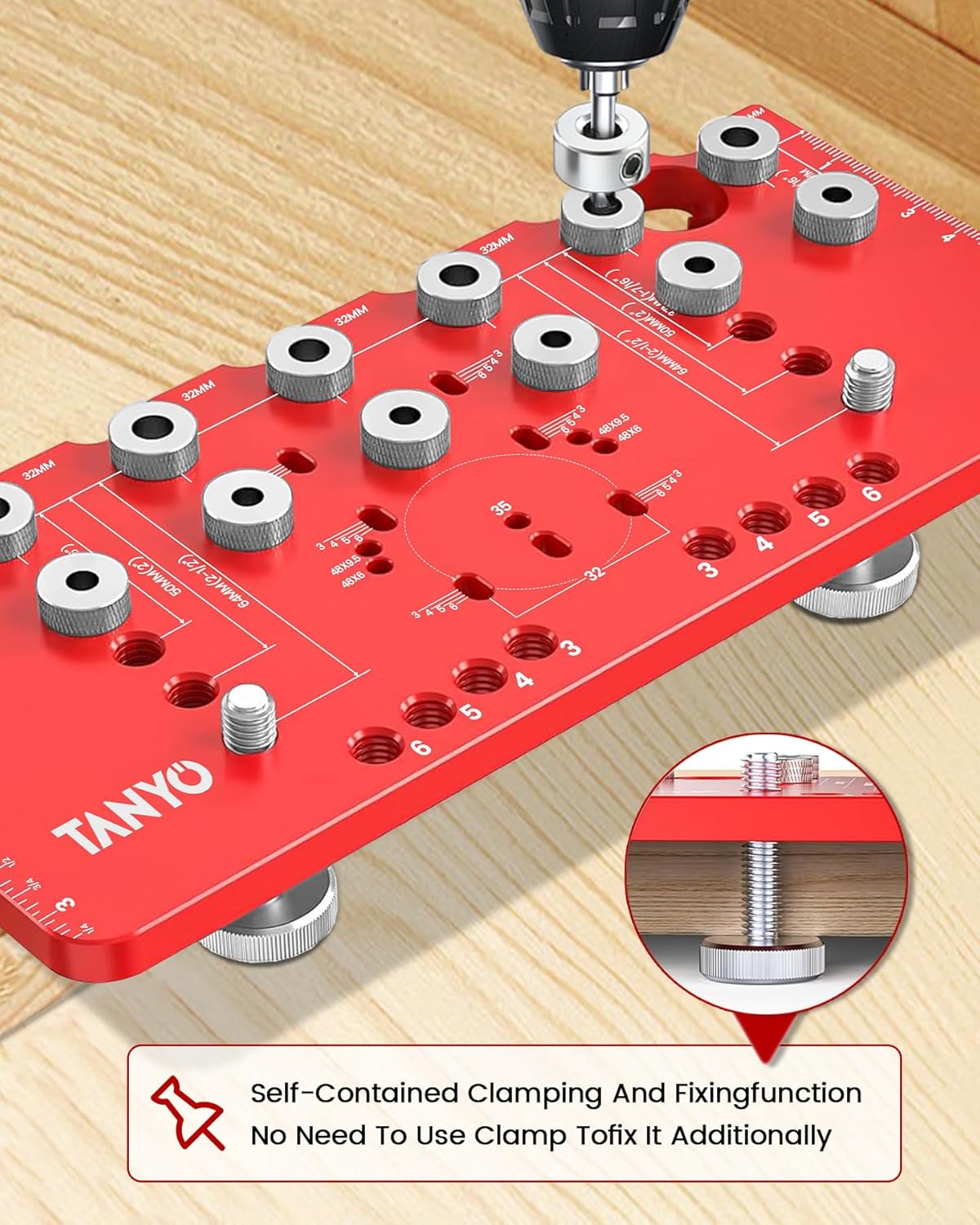 TANYO Shelf Pin Jig and Hinge Jig 2 In 1, 1/4 Inch Adjustable Shelf Pin Drilling Jig, Aluminum Shelf Jig for 5mm Straight Holes, Cabinet Hardware Jig Woodworking Tool Drill Guide