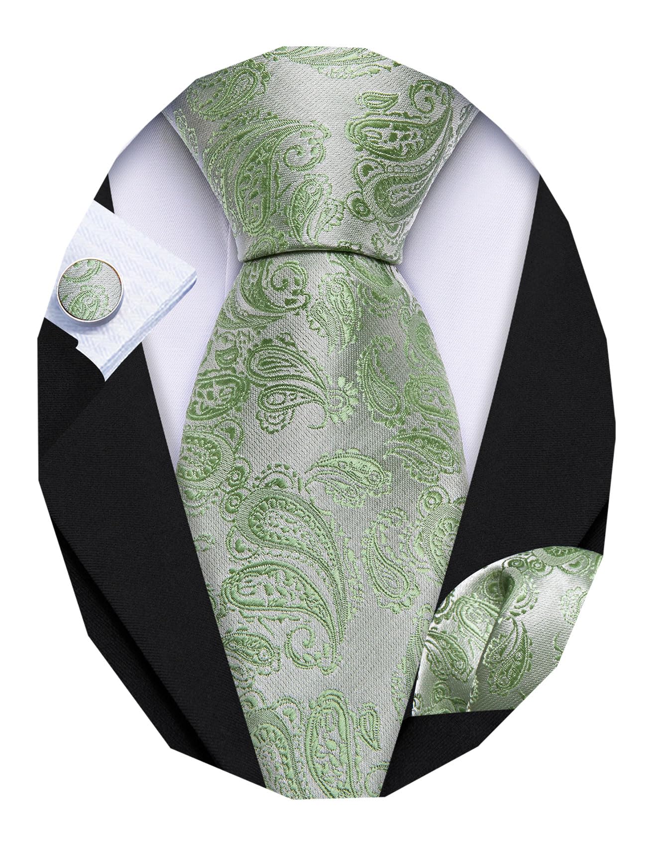 Barry.Wang Men Tie Sets Paisley Silk Necktie Pocket Square Cufflinks