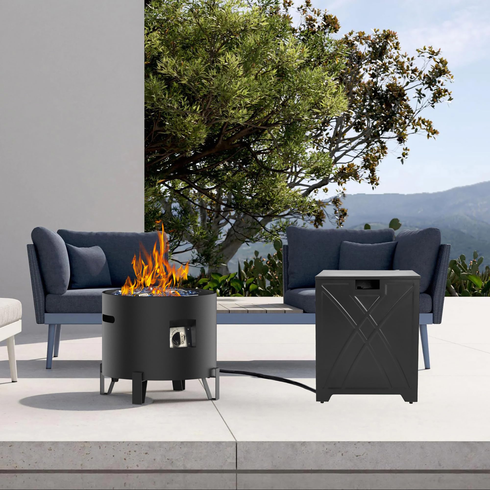 BAIDE HOME Portable Gas Fire Pit with 20Lb Propane Tank Cover, 50,000