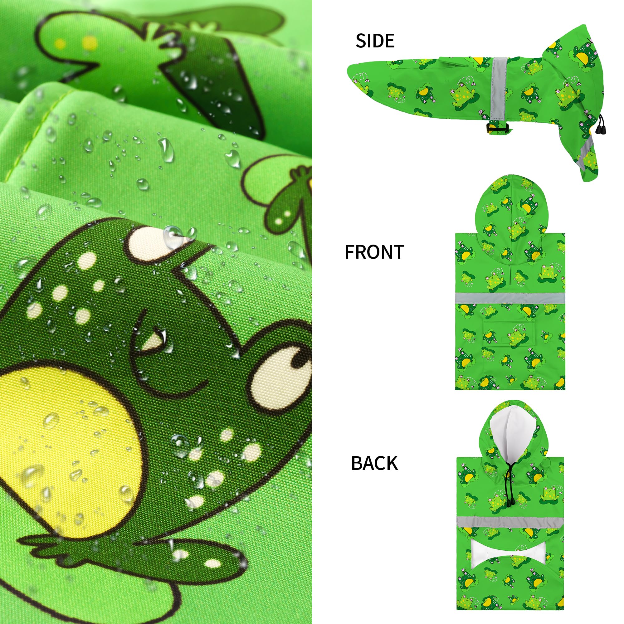 NACOCO Manteau de pluie réglable pour chien de grande taille, imperméable et léger, poncho à capuche avec bande réfléchissante (vert, taille 3XL, grenouille verte)