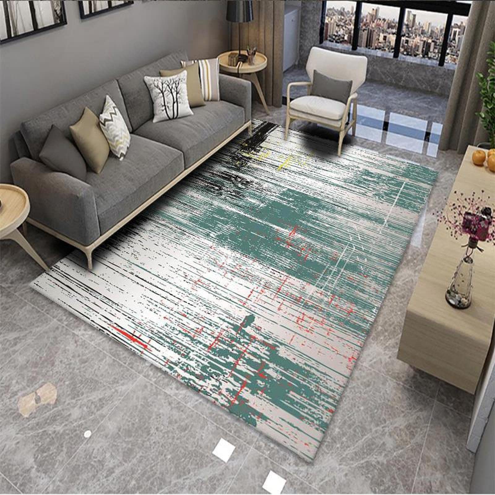 Tappeto da Esterno Verde Graffiti Zerbino Ingresso Esterno Interno Poliestere Tappeto Cucina Moderno Salotto Lavabile Tappeti Moderni Soggiorno Antiscivolo Zerbini da Esterno 100x120cm