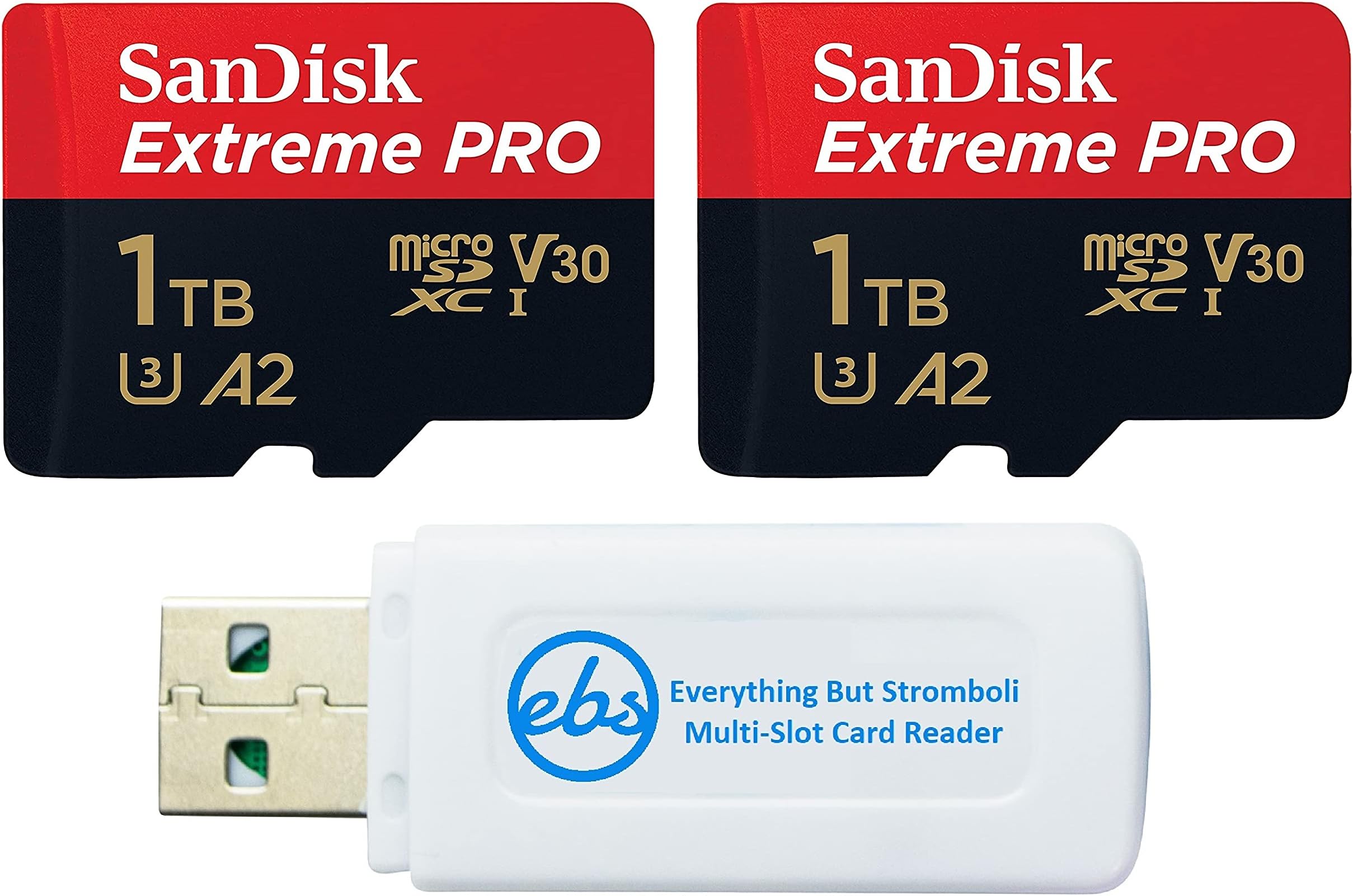 Everything But Stromboli SanDisk 1TB MicroSDXC Extreme Pro (2 Pack) Memory Card Works with GoPro Action Cam Hero 11 Black and Hero11 Mini (SDSQXCD-1T00-GN6MA) Bundle with 1 MicroSDXC & SD Card Reader