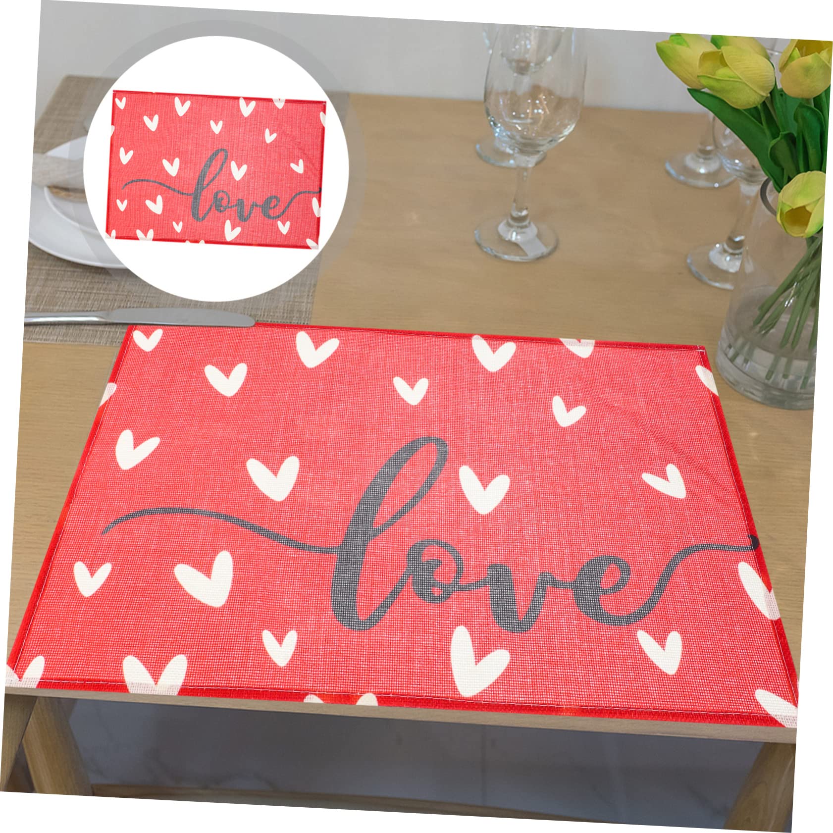 Amosfun 5 Juegos Mantel Occidental Placas De Cargador Manteles De Corcho Decoración Hogar Home Decor Funda Mesa Mantel De La Cena Decoraciones del Día De San Valentín Linaza Rojo 4 Uds * 5