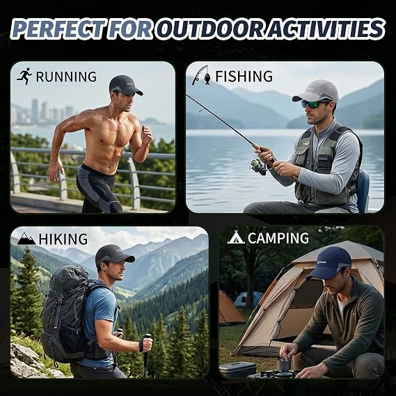 Baseball Cap - Running Hat Mens 2 Packs Quick-Dry Lightweight Mesh Caps, Running Hat Sun Hats For Men With UV Protection, Adjustable Folding Outdoor Hats For Hiking Walking Climbing Fishing Summer