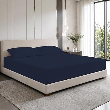 100% Egyptian Cotton 400 Thread Count 3PC Super King Fitted Sheet Set 40cm Extra Deep Pocket Fitted Bed Sheet Super King with Matching Pillowcases Soft Breathable Hotel Quality Bedding