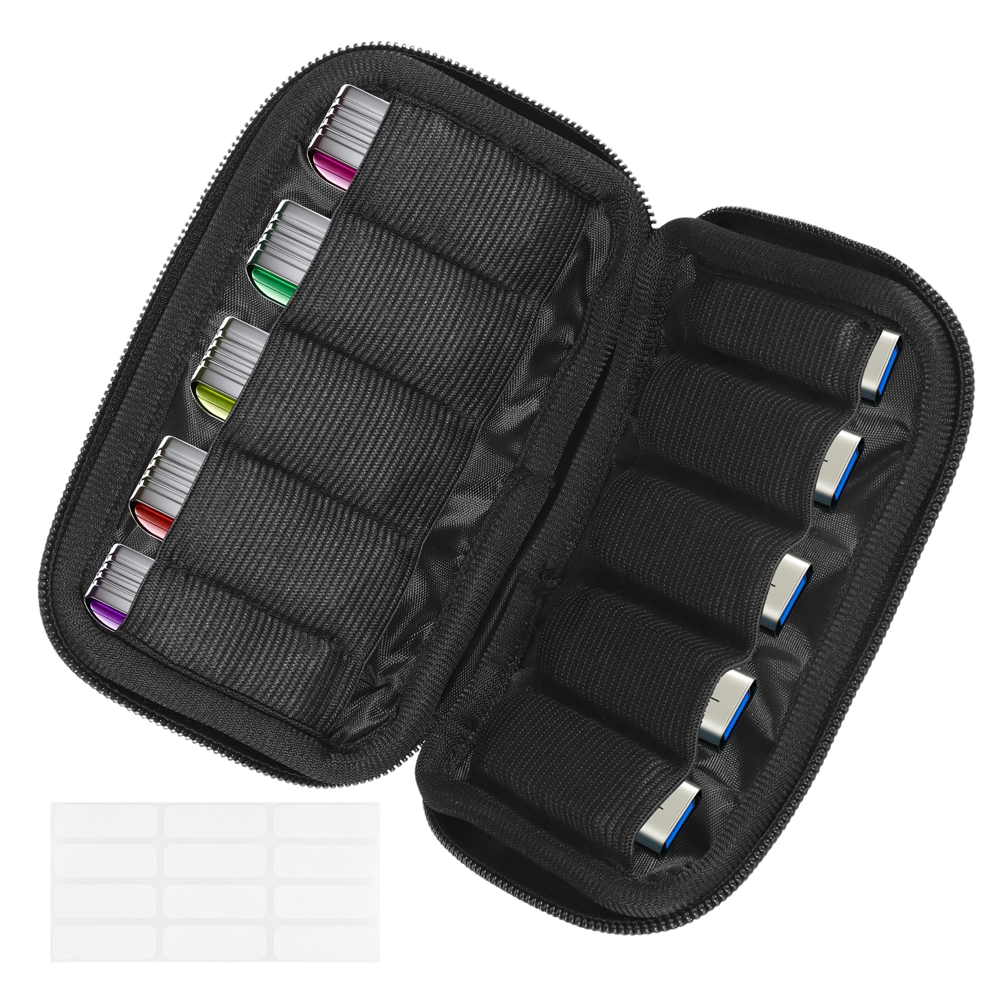 Custodia Per Chiavette USB Ouligay – 10 Slot Elastici, Poliestere Resistente, 20x15 Cm Per Organizzazione Da Viaggio (Nero) - 3