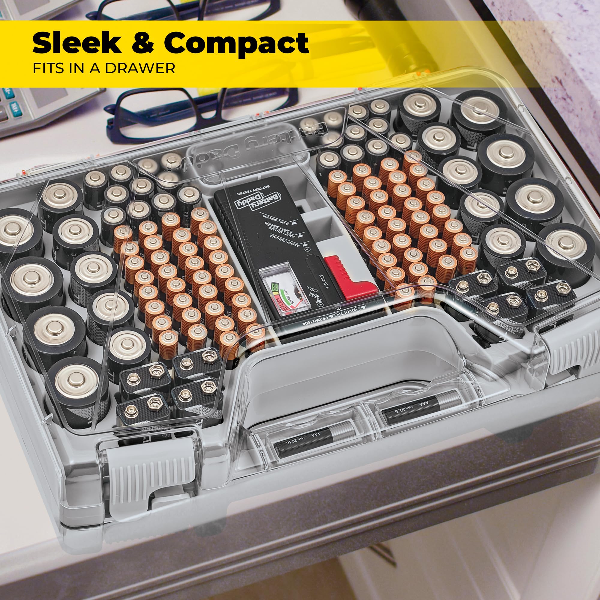 Ontel Battery Daddy Storage And Organizer Case With Tester Stores