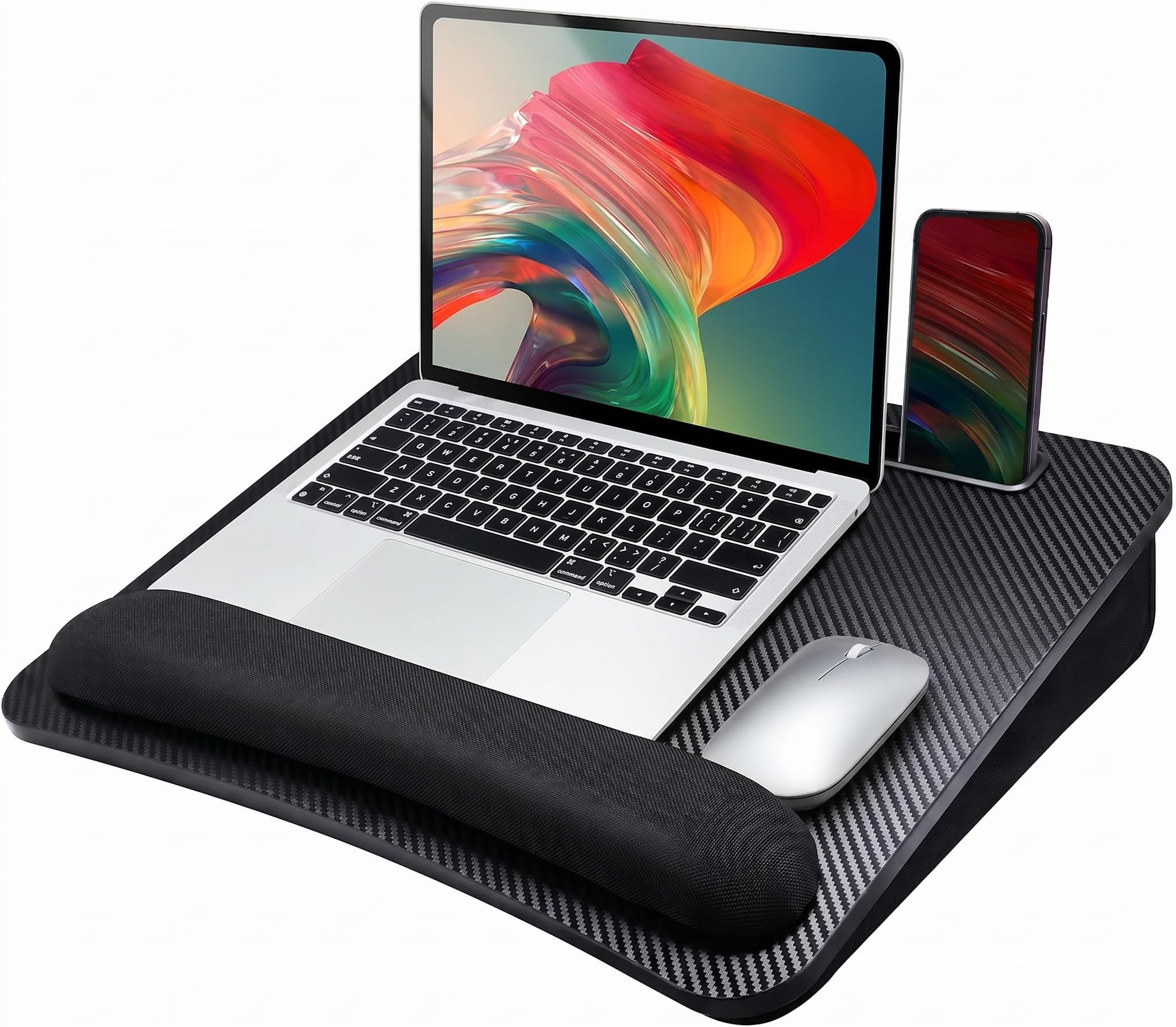 Laptop Lap Desk - Portable Lap Desk with Pillow Cushion, Fits up to 15.6 inch Laptop, with Anti-Slip Strip & Storage Function for Home Office Students Use as Computer Laptop Stand- Black