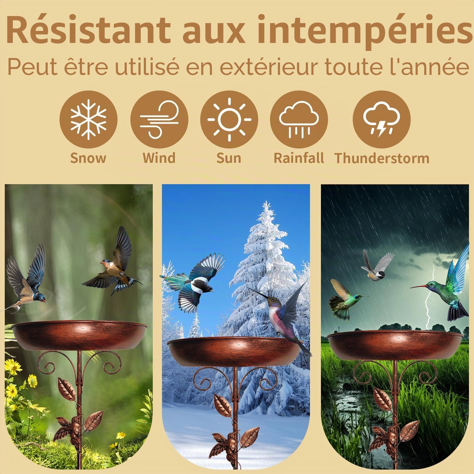35 pouces Abreuvoir pour oiseaux debout, bain d'oiseaux pour le jardin, bain d'oiseaux en métal vintage autoportant avec base stable à 5 branches, abreuvoir pour oiseaux grand résistant au
