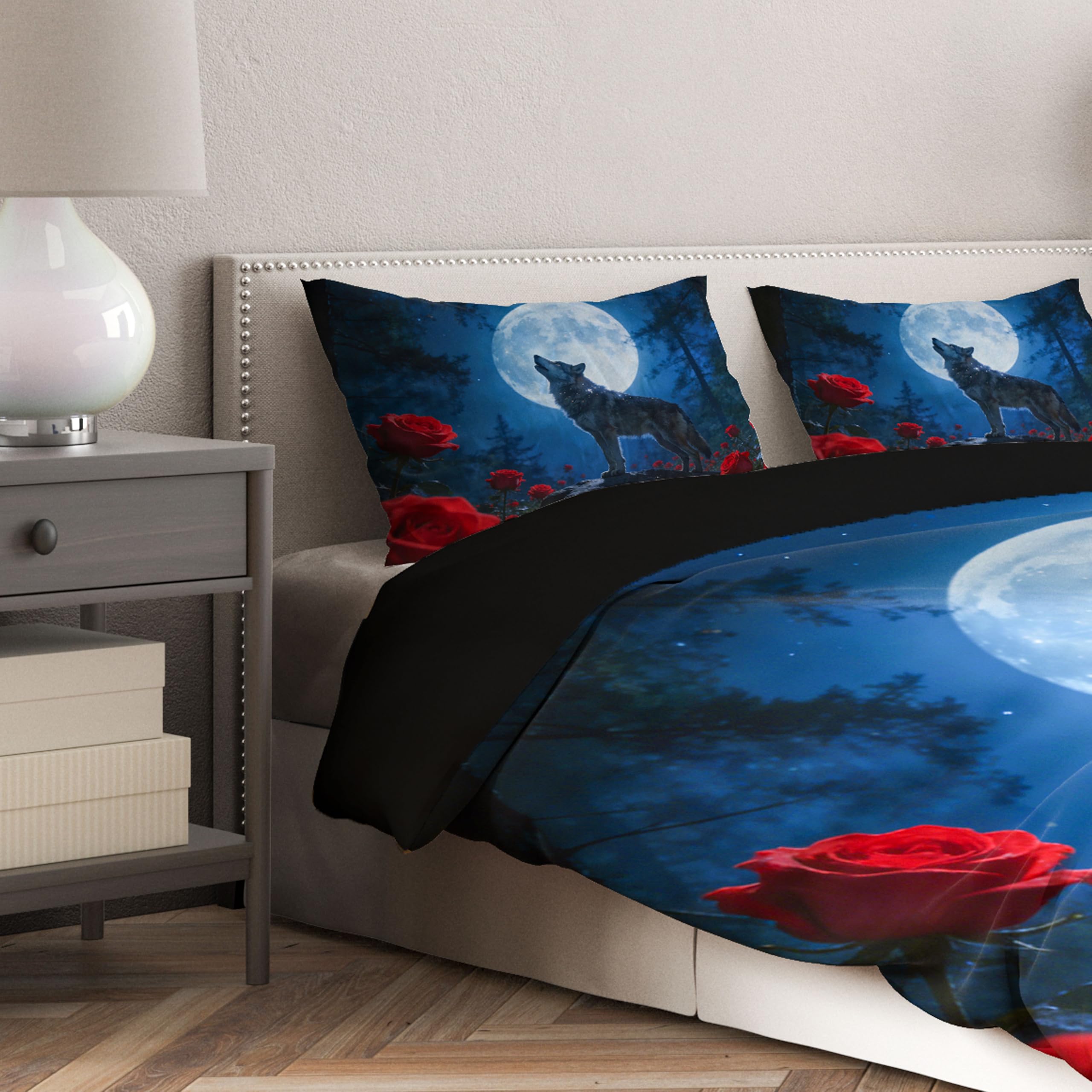 Set di biancheria da letto per lupi, serie di animali 3D con stampa di lupi rosa, set di trapunte in morbida microfibra per la decorazione della camera da letto per adulti (C, 220x240cm)