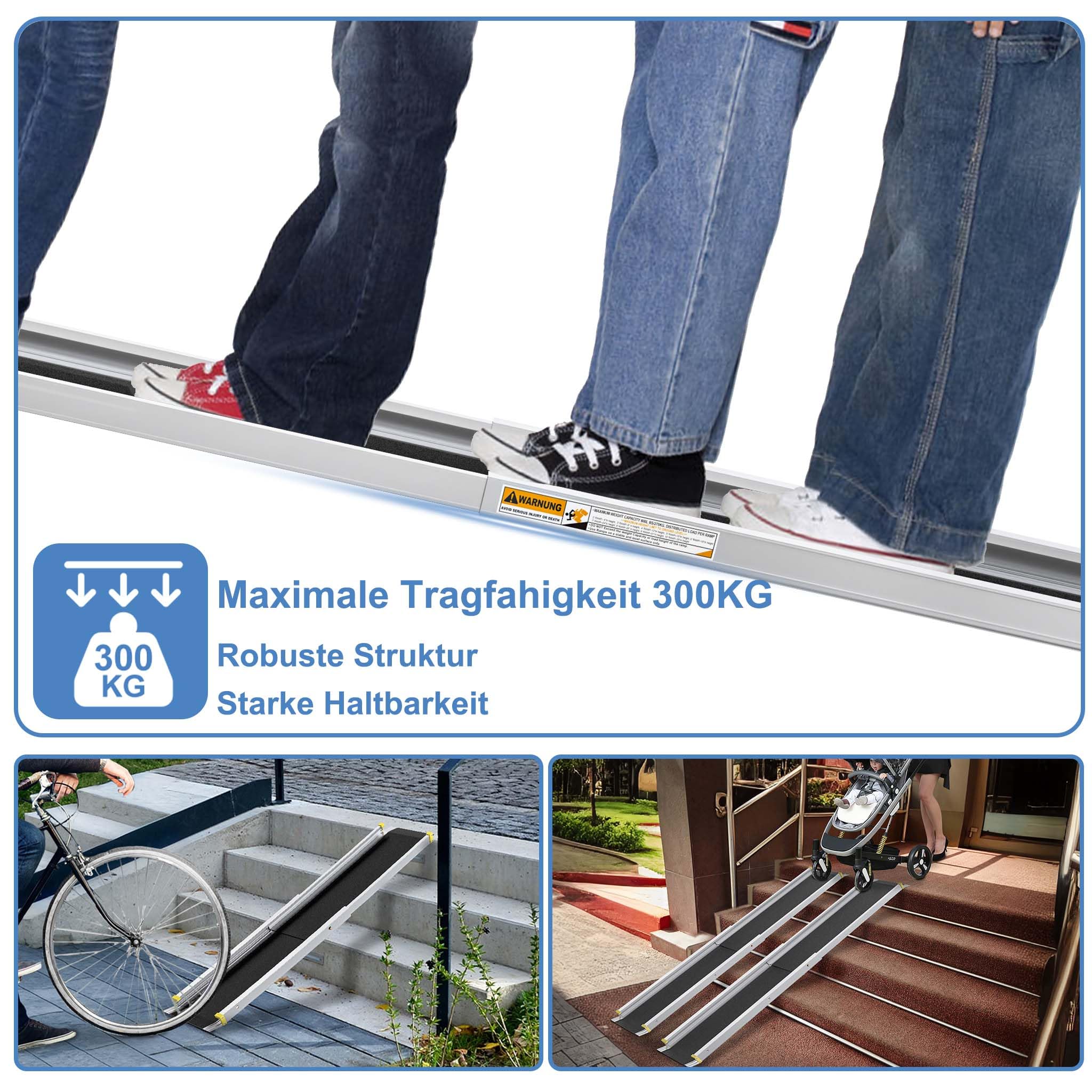 Aufun 2pcs Rollstuhlrampe Aluminium Teleskop 106.5-152-183cmcm mit Tasche, rutschfeste Verlängbare Teleskoprampe mit 272KG Ladenkapazität Ideal für Handrollstühle, Elektrowehllstühle und Rollatoren