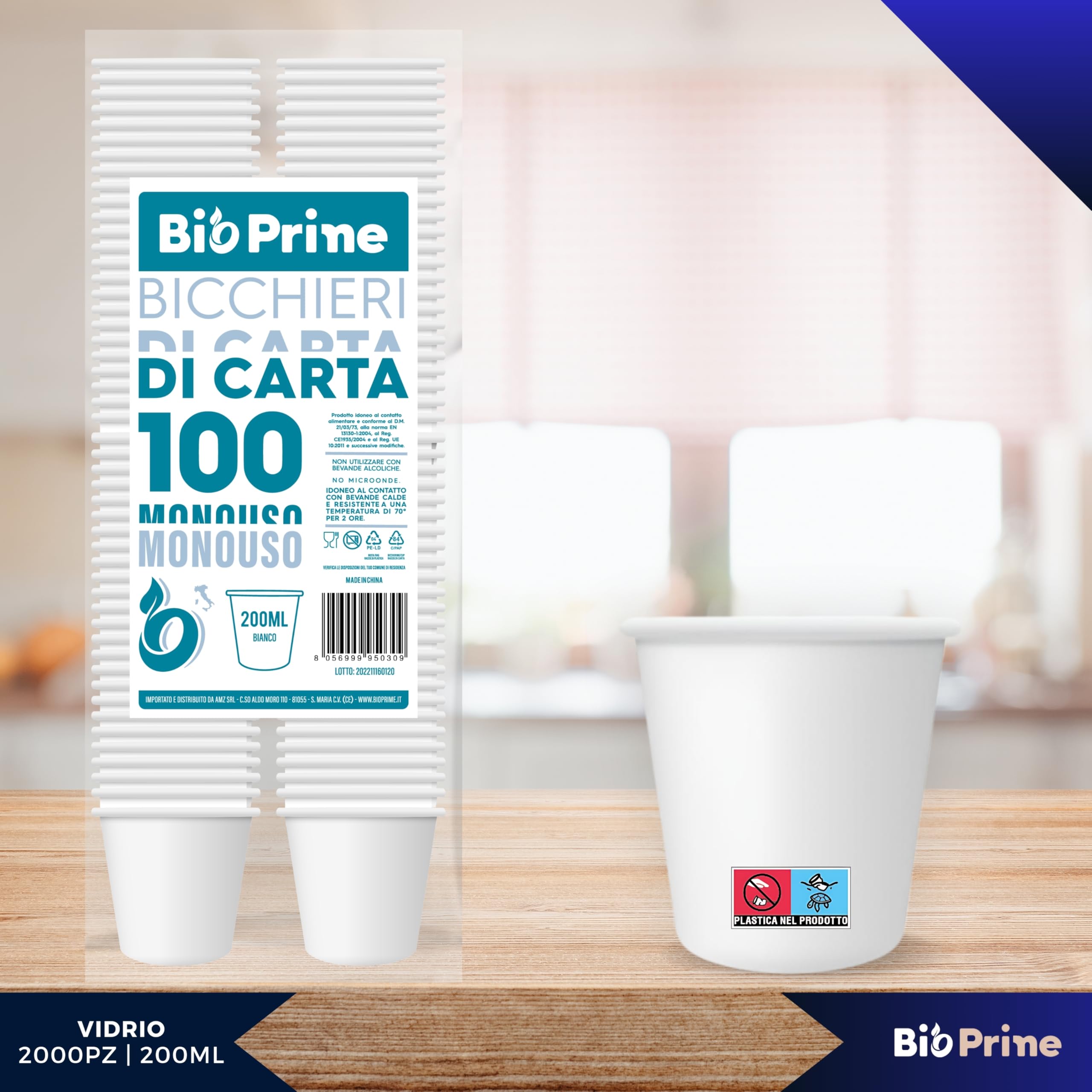 2000 unidades - Vasos de agua de papel de 200 ml - Vasos de 200 ml biodegradables - Para bebidas calientes, agua y bebidas - Vasos desechables