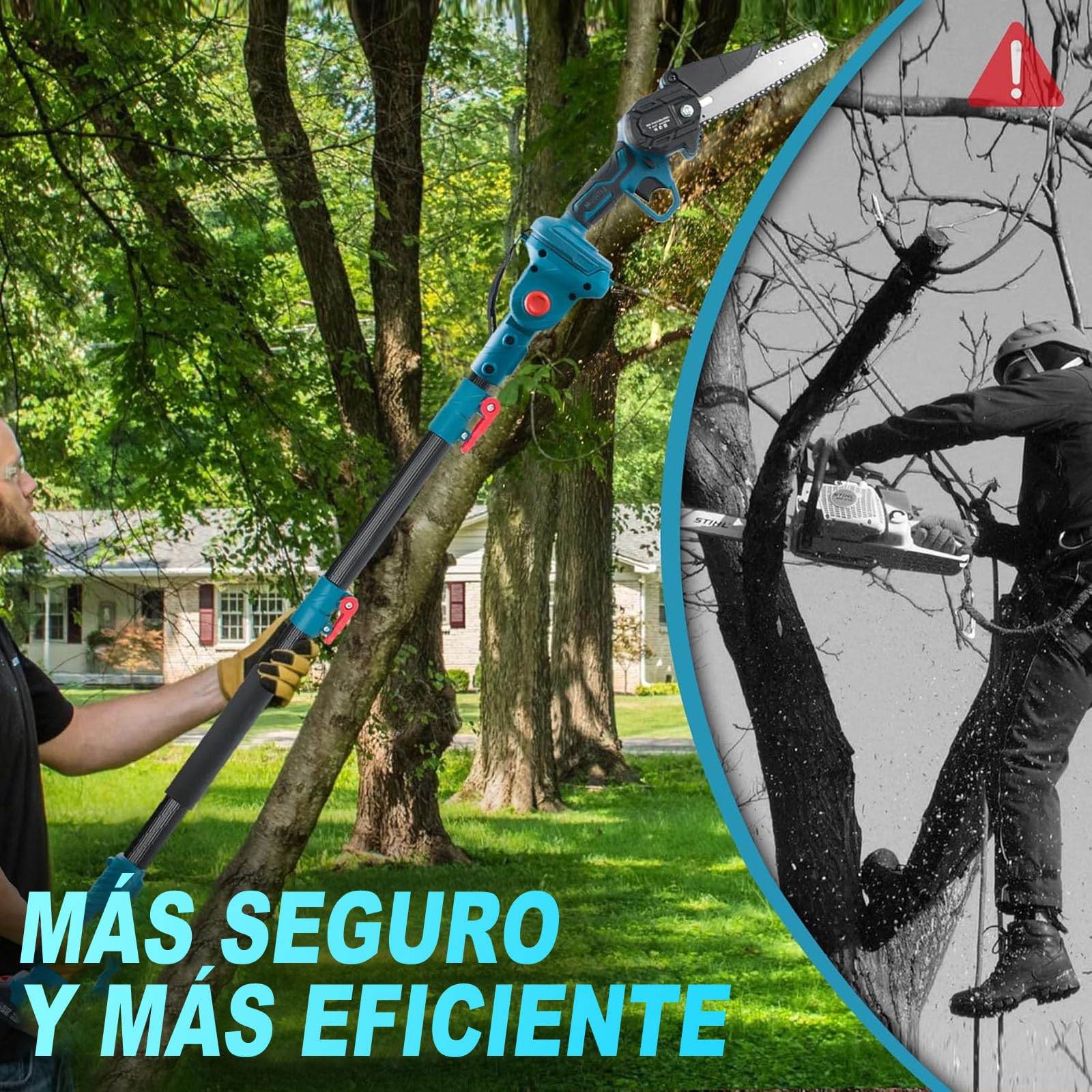 Sierra de pértiga inalámbrica de 36 V y 6 pulgadas, tijeras de podar 3 en 1, 2 baterías de 3.0 Ah con extensión de 2 m para podar árboles