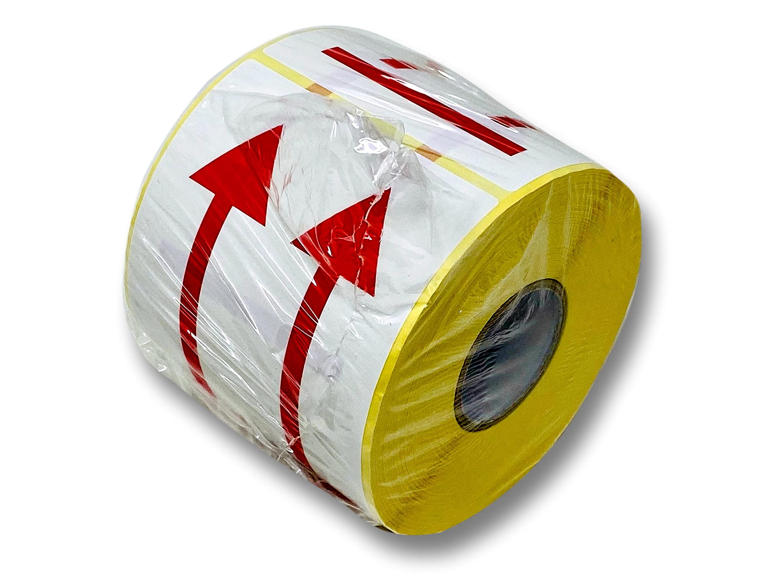 M-9 500 Etiquettes Fleche ROUGE 90 x 130 mm Etiquette de Signalisation sens de port Papier Brillant blanc impression ROUGE avec affichage Fleche ROUGE Colle forte Permanente pour colis avec sens