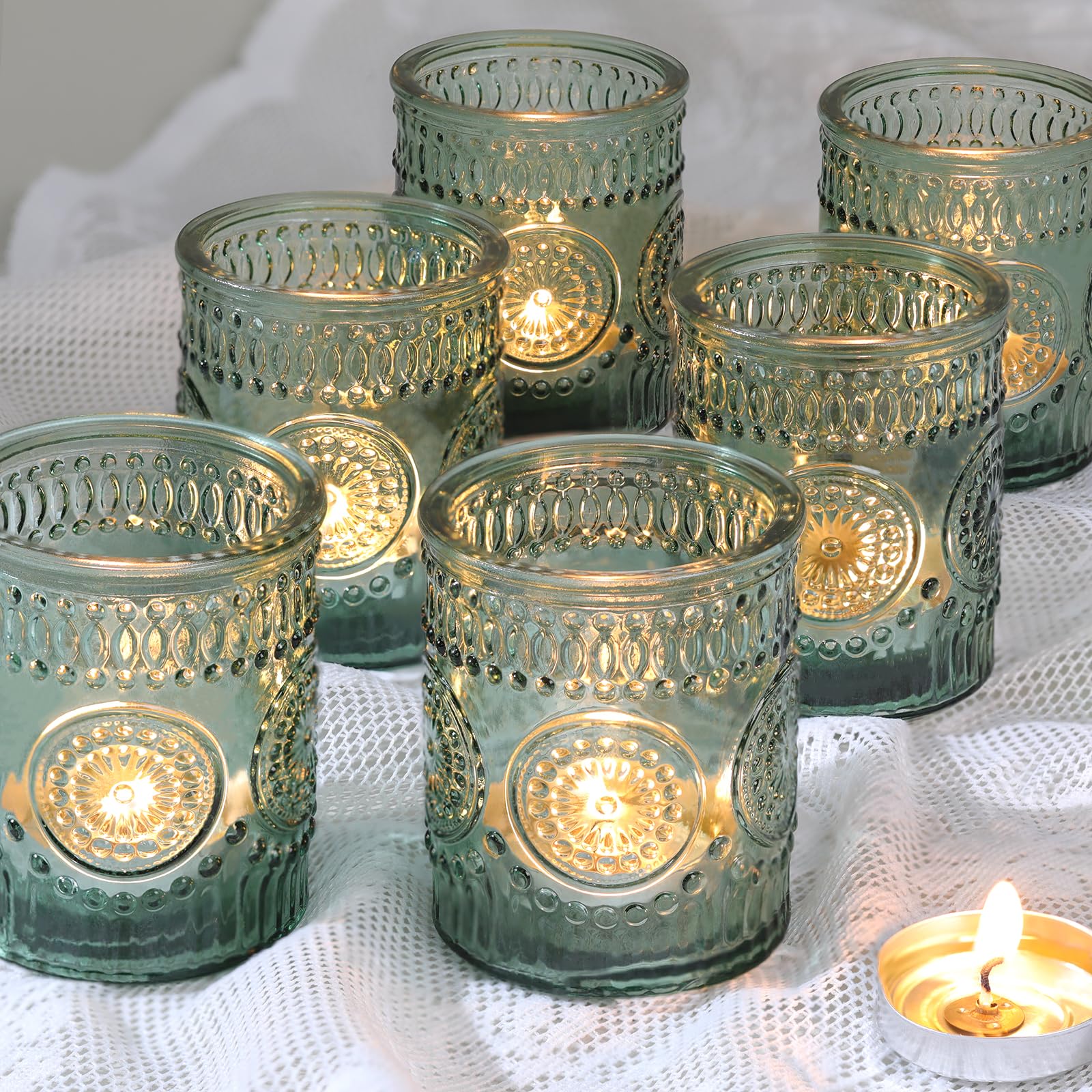 Lanttu 12pcs Green Votive Candle Holders 2.1"x2.56" Tealight Candle Holder