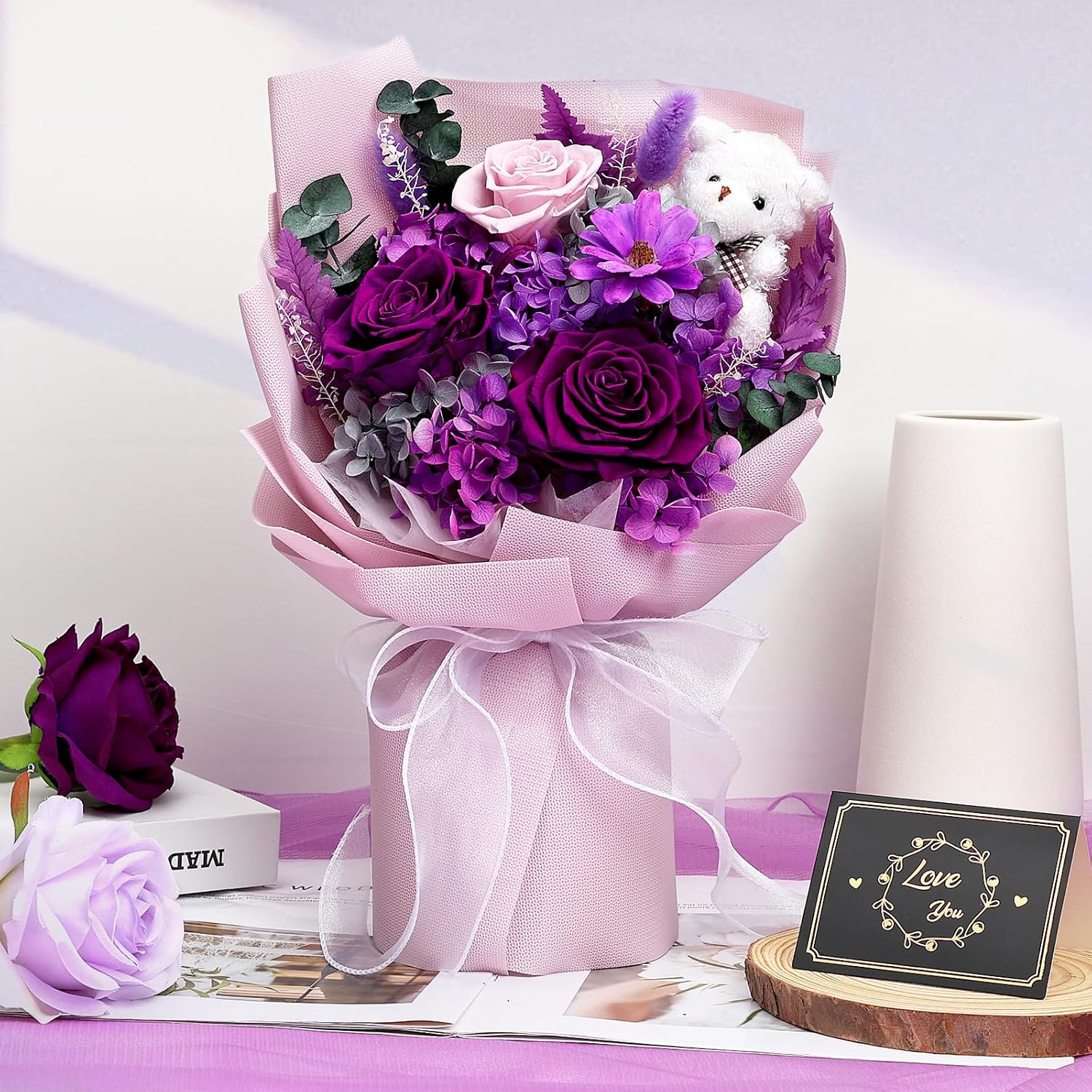 Just Married Luminary Paper Bags with LED Tea Lights Flameless Candles