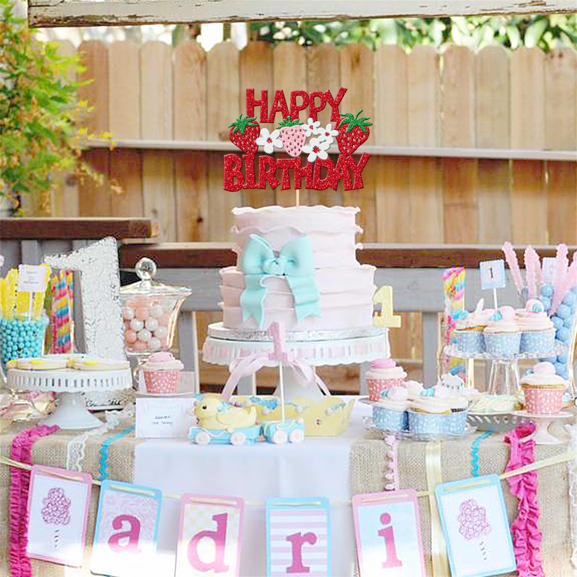 Amazon.com: 1 PCS Strawberry Happy Birthday Cake Topper Red