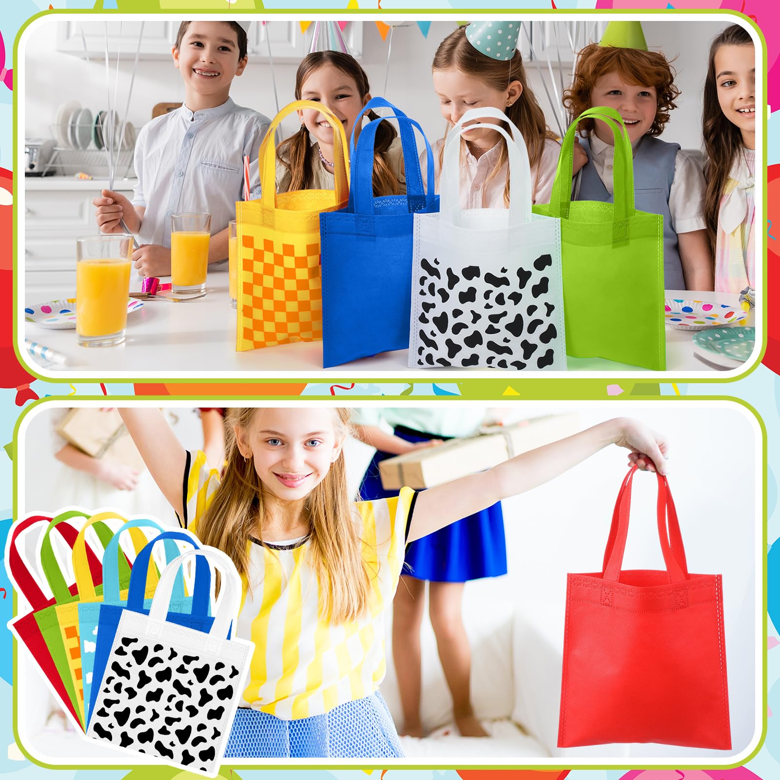 Locmeo 48 Pcs Cartoon Party Favor Bags Cartoon Birthday Party Decorations Blue Sky White Clouds and Cow Print Candy Gift Treat Goodie Bags for Baby Shower Bachelorette Supplies Decoration