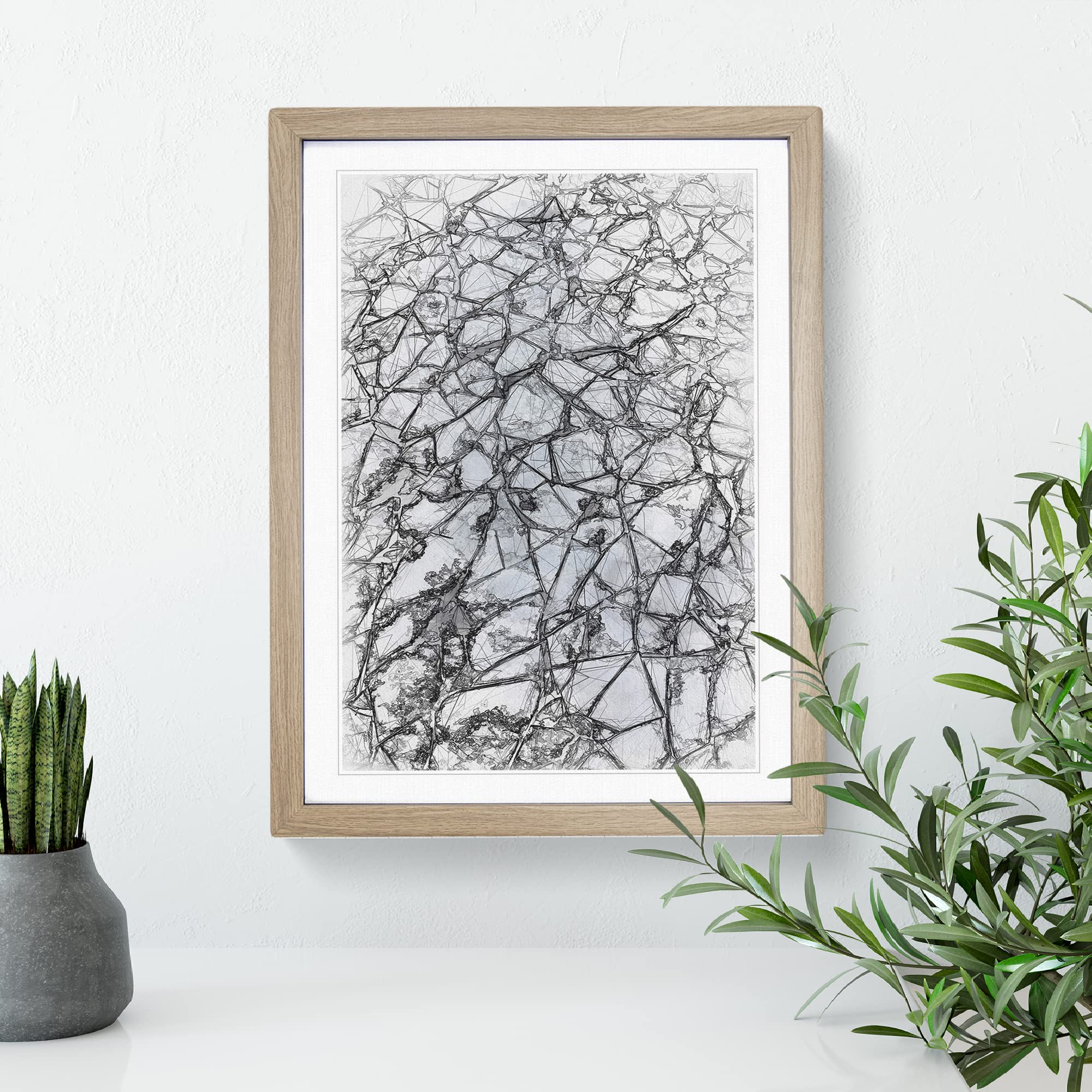 Cracked Ice In Abstract Modern Framed Wall Art Print, Ready to Hang Picture for Living Room Bedroom Home Office Décor - Image 3