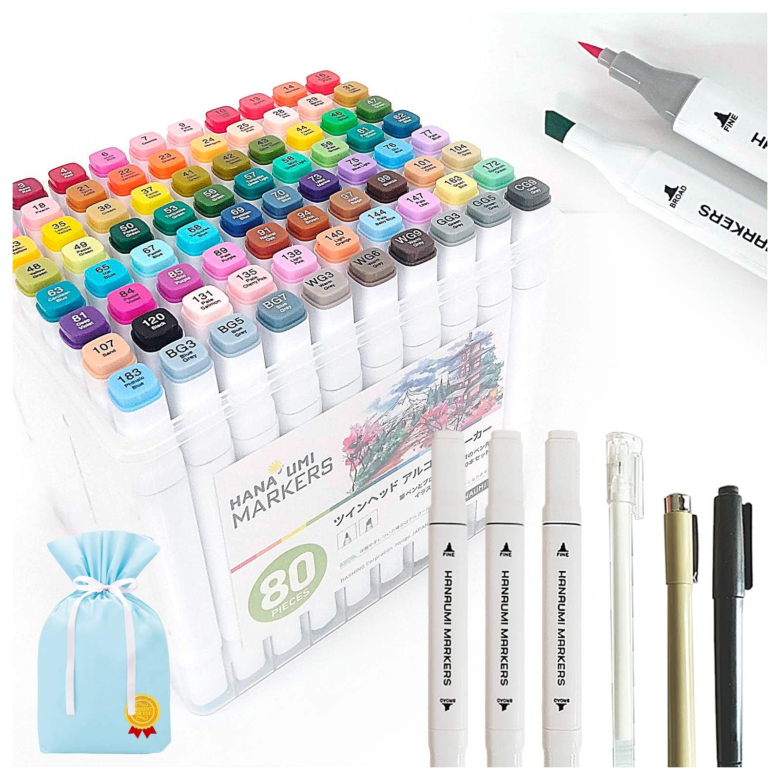 Amazon | 【ラッピング付き】はなうみマーカー 筆タイプ 80色セット