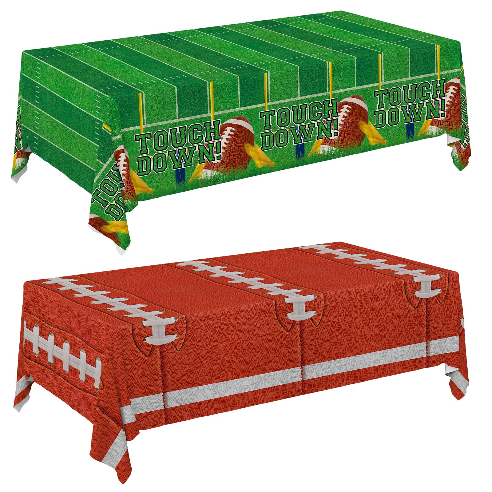 Gatherfun 2-Pack Football Decorations – Touchdown Tablecloth Set, 54x108 Disposable Plastic Covers for Game Party, Birthday Party & Football-Themed Favors