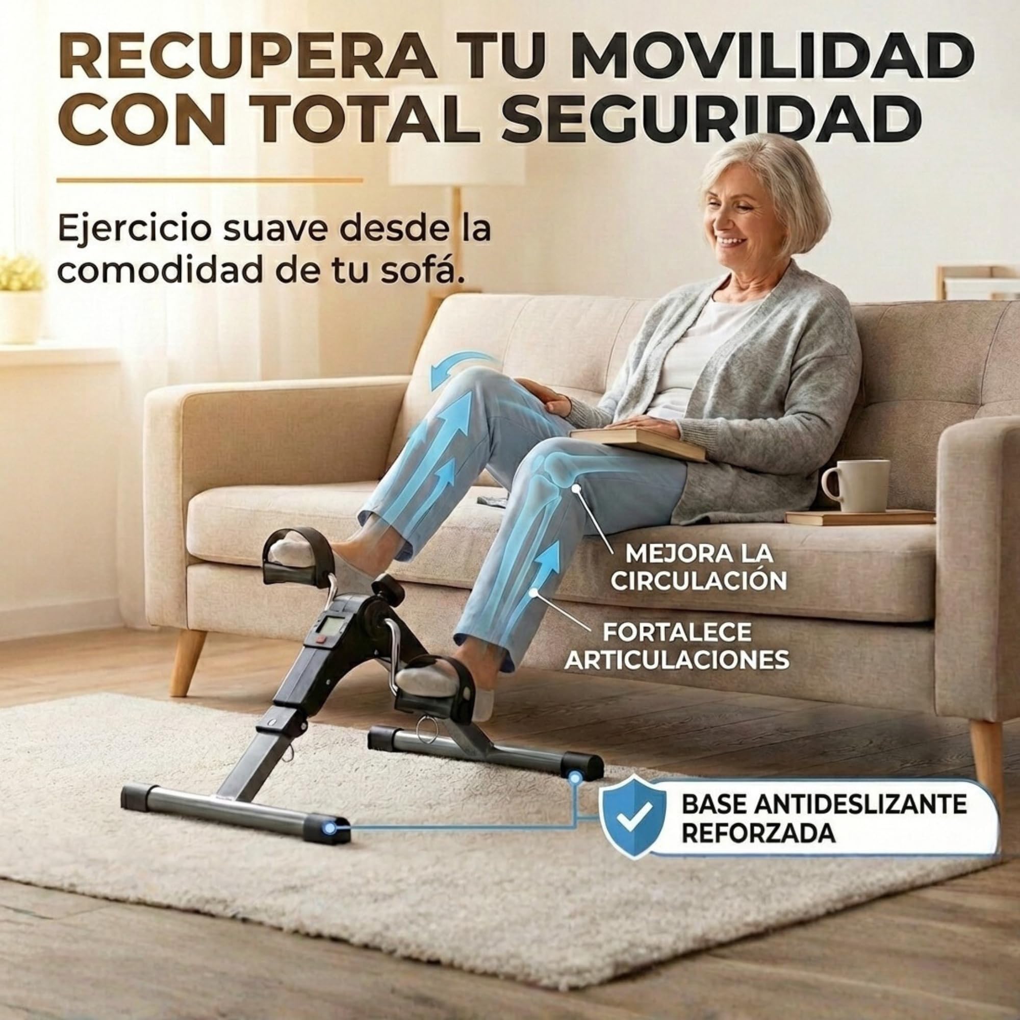 Pedali statici anziani con schermo LCD – Mini cyclette pieghevole che aiuta la circolazione, pedalatore con resistenza regolabile per ginnastica passiva ed esercizio domestico