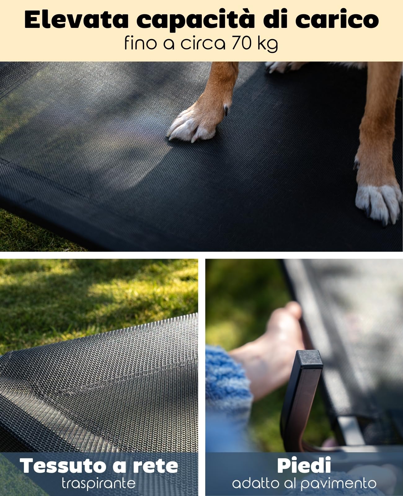 lionto Lettino rialzato per Cani Ideale per Giardino e Outdoor, (L) 114x76 cm Nero