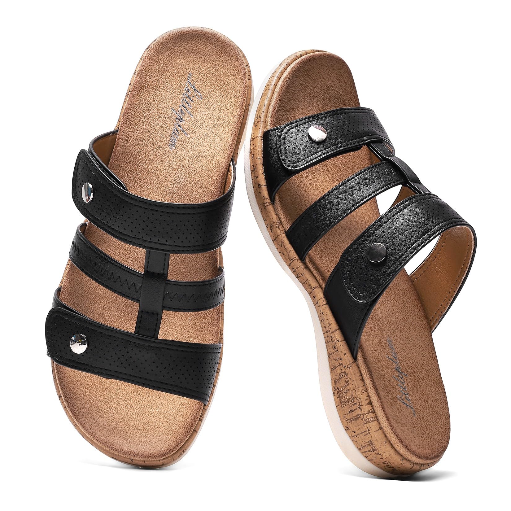 Littleplum Damen Pantoletten Modische Sandalen Frauen Kork-Fußbett mit Arch Support Sommer Latschen Schlappen Hausschuhe Größe 37-42
