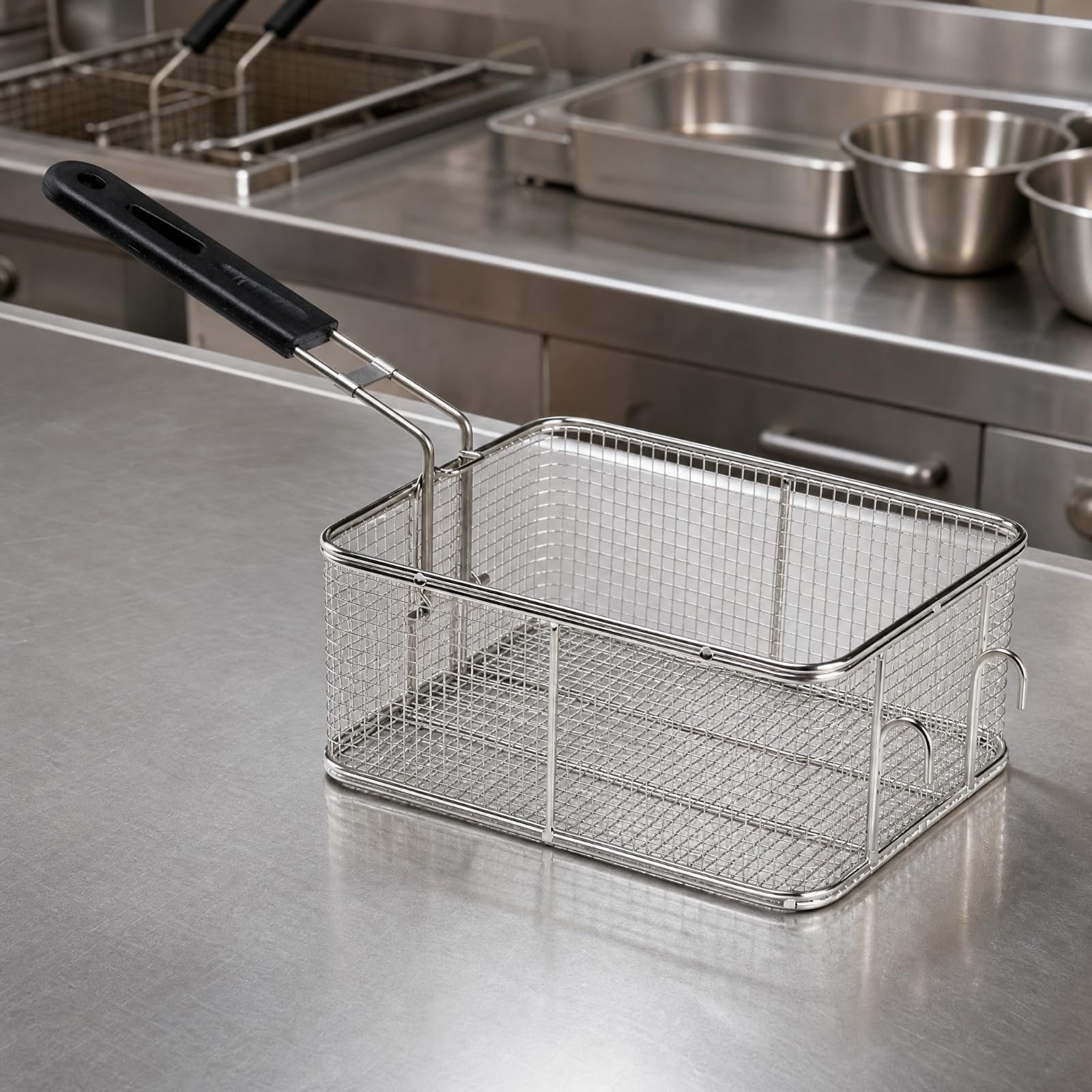 rockible Panier Friture Carré En Acier Inoxydable Robuste Panier Friture Poignée Portable pr Égttage D' Fri, 8L