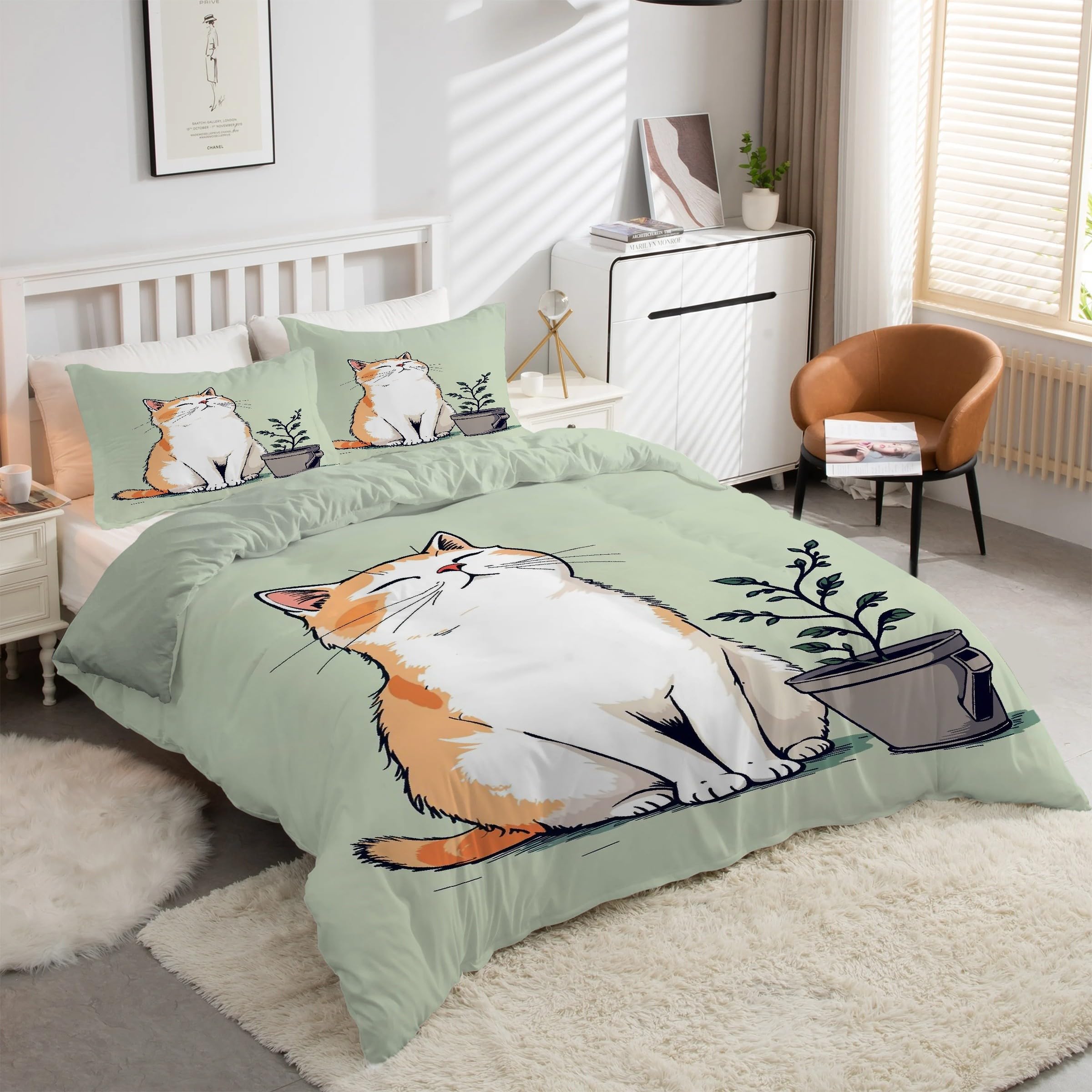 Housse de couette 240x260 chat anime douce et facile à laver avec fermeture éclair