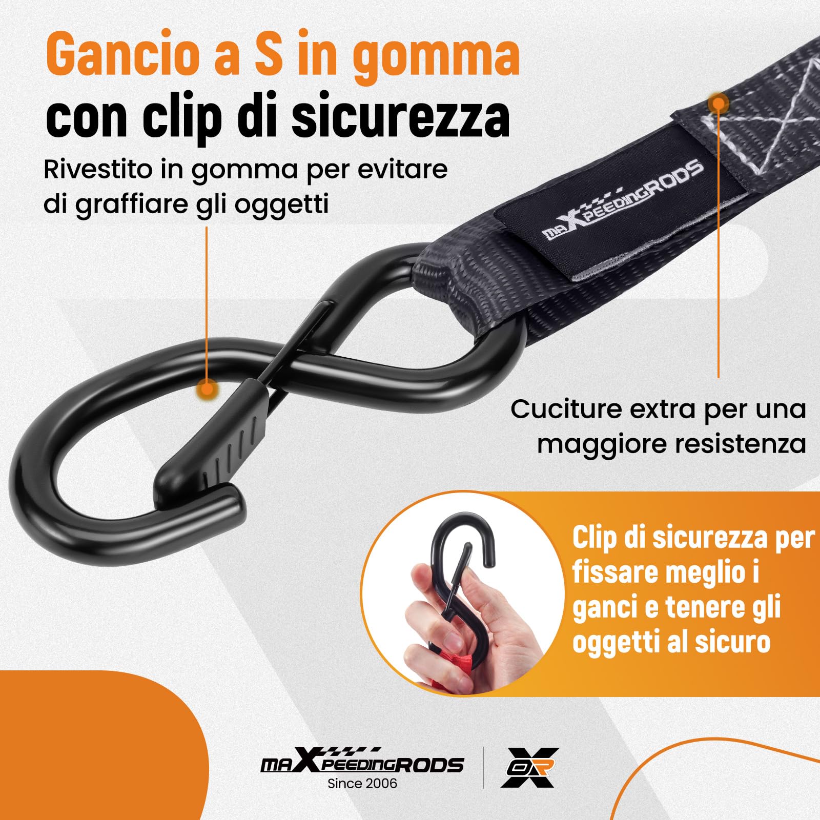 maXpeedingrods 4x 4,5 m Cinghie di Fissaggio a Cricchetto 997 kg Nero | con Ganci di Sicurezza a S, EN 12195-2