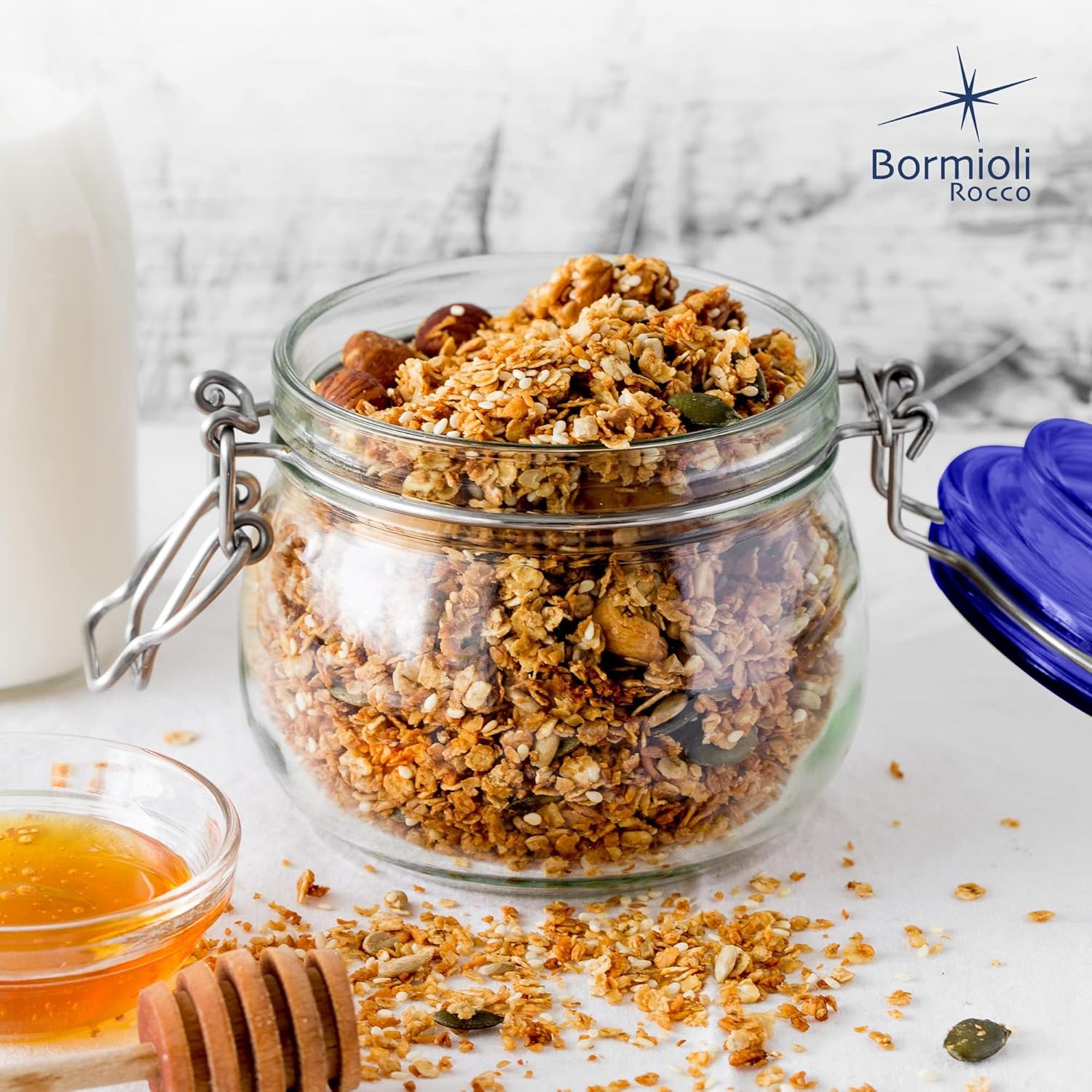 Bormioli Rocco Fido Collection, 6 Pack, 17 Oz. Food Storage Glass Jars, Airtight Rubber Seal & Glass Lid, With Stainless Wire Clamp, Made In Italy.