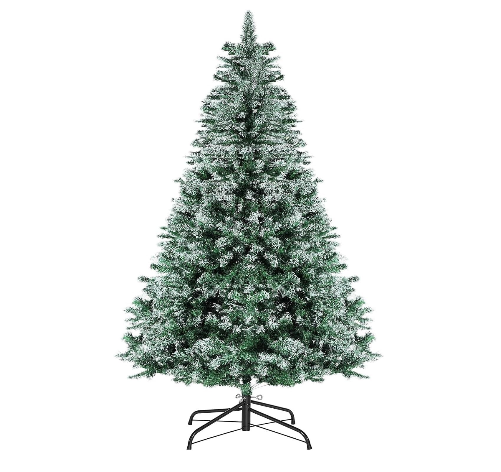 Realistic Artificial Christmas Tree with White Tips & Metal Stand | Full & Bushy Freestanding Xmas Tree for a Natural Look (5ft)