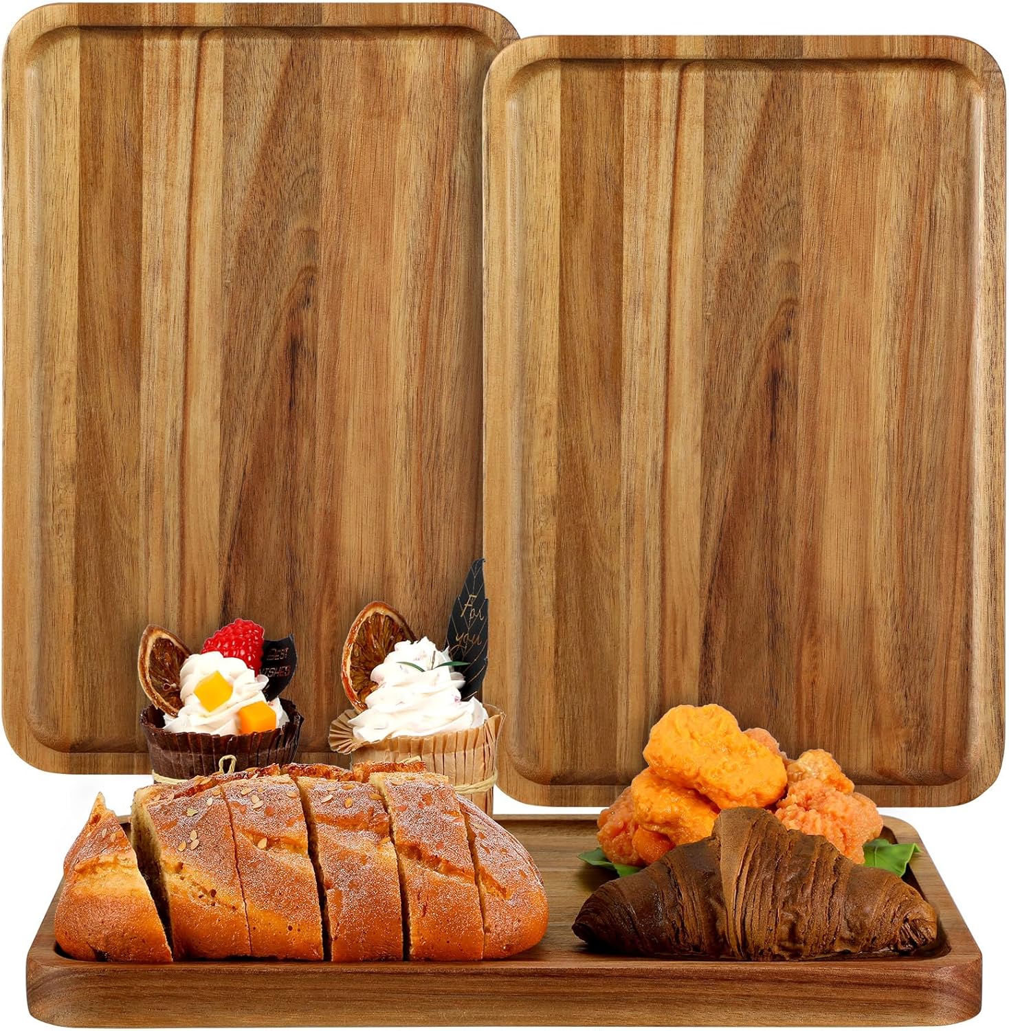 Layhit Pcs Wood Plates Acacia Wooden Serving Trays Kuwait Ubuy