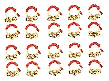 UAPAN Ghungroo Kadi Fingers for Puja Aarti Hand Finger Clapping Ring Cymbals Pooja Bhajan Set Pair Musical Instrument (Red, Red Pack of 10 pair) - image, photos