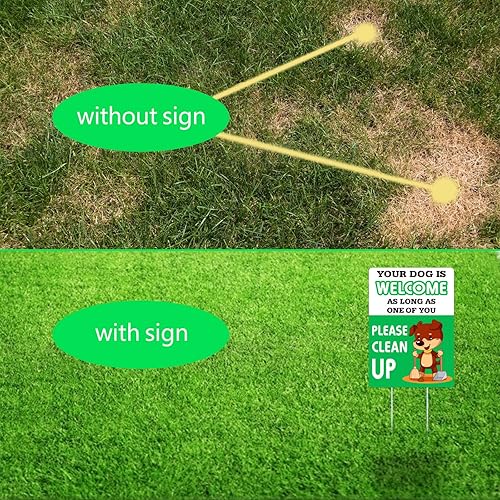 Miniatura 5 de Letrero de WaaHome Funny Your Dog is Welcome As Long As One of You Please Clean Up Yard de 8.0 x 12.0in, doble cara, no Poop Pee Dog Yard Lawn Sign