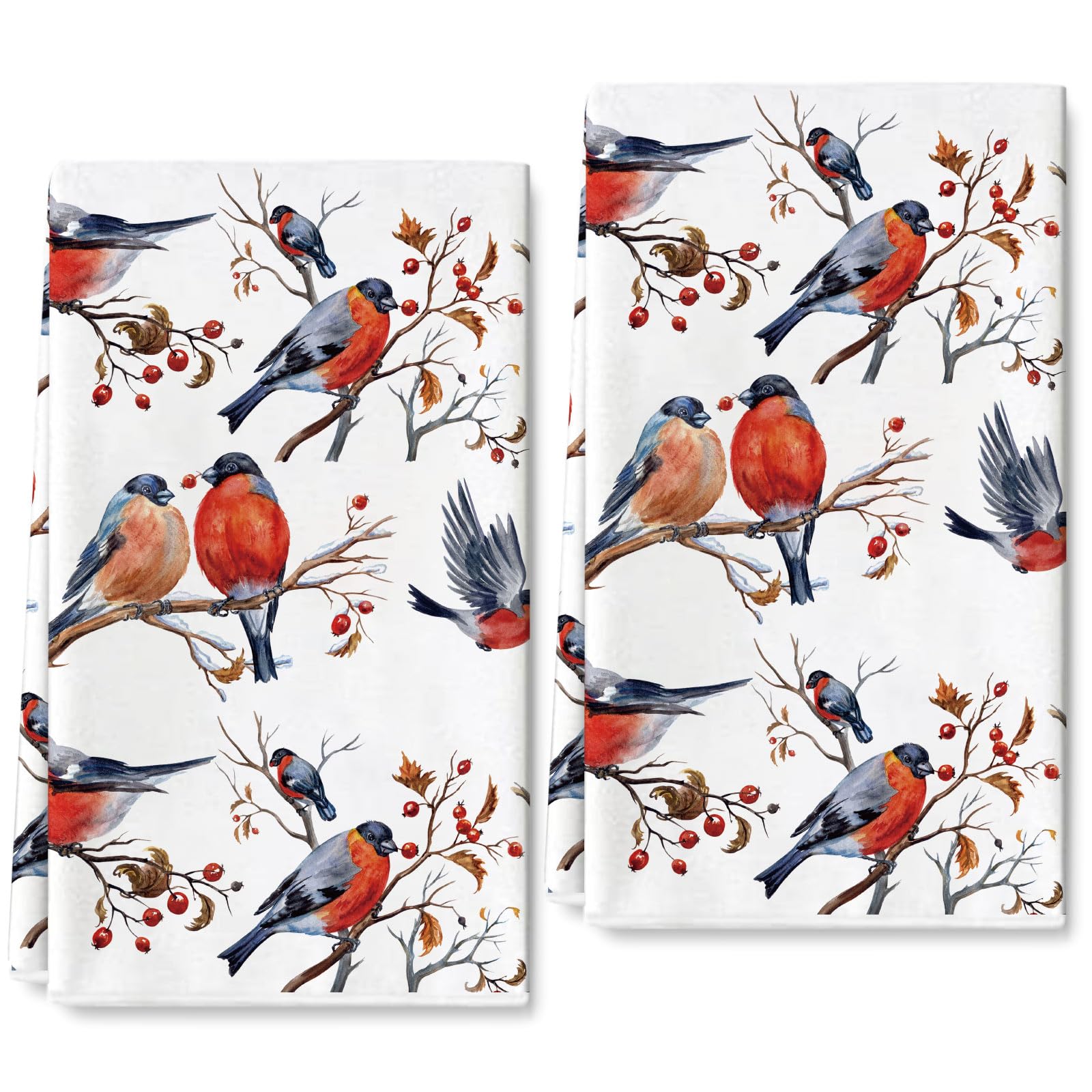 AnyDesign Weihnachts-Geschirrtücher Set – 2 Stück, 45,7x71,1cm, Mikrofaser, Mit Tannenzweigen & Vögeln