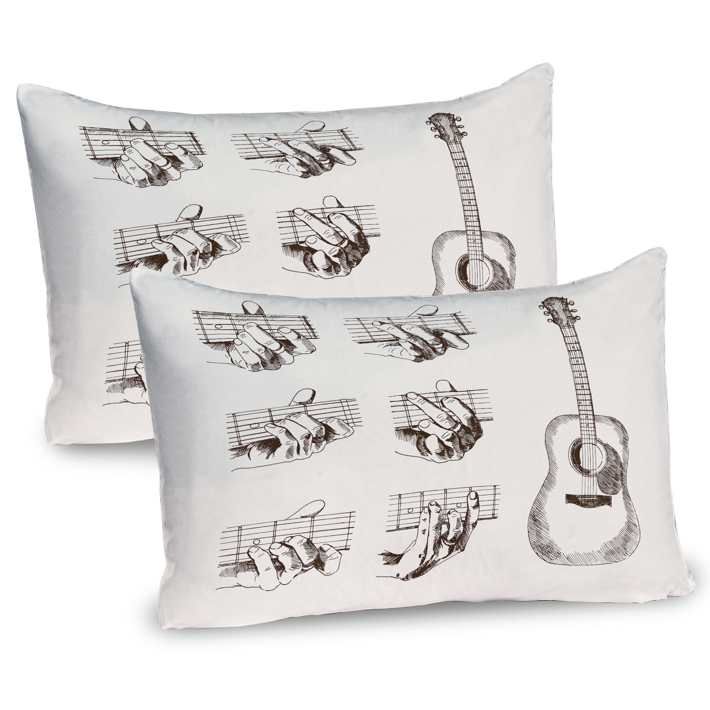 Ambesonne Guitar Pillow Sham Set of 2, Sketch Art Style Instrument and Chords Acoustic Flamenco Technique Skill Talent, Quality Microfiber Bedding Item for All Seasons, 36