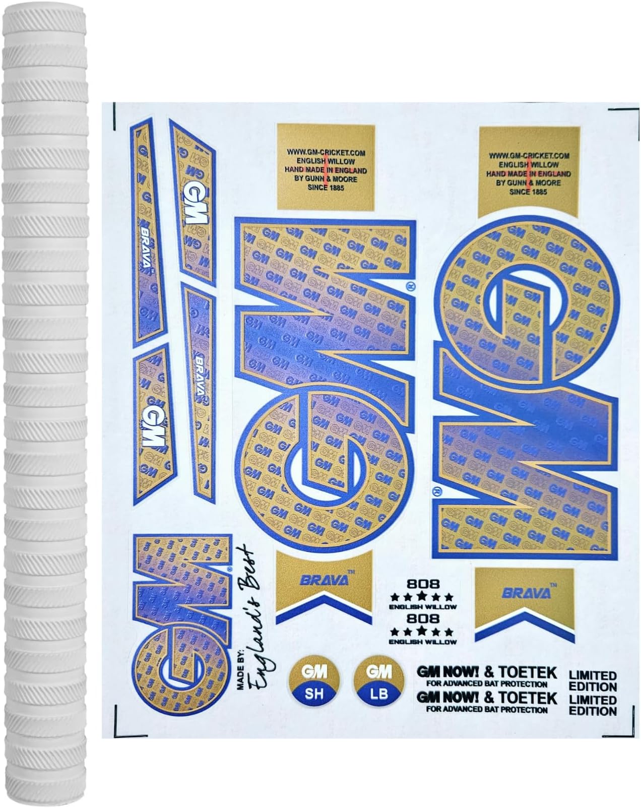 Cricket Bat Sticker & Grip Ring Chevron | 4D Digital Embossed English Willow Fiber Tape Sports Accessories Protection BRVR (White)