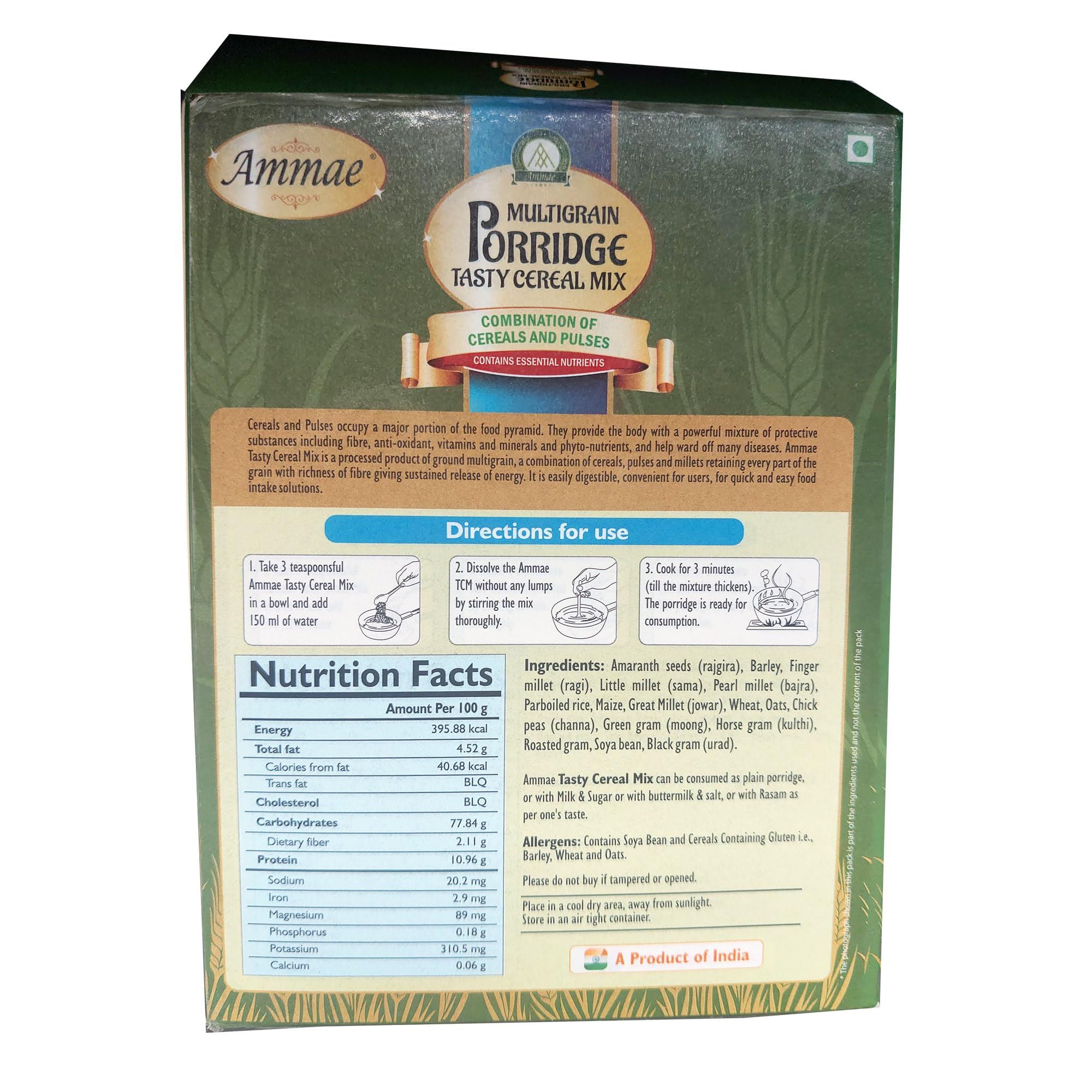 Ammae Multigrain Porridge Tasty Cereal Mix, 400g, 16 grains Sathu Maavu, Sprouted & Roasted Cereals, Pulses, Millets & Oats | No Sugar | No Salt | No Milk | No Preservatives & Chemicals - Image 2 thumbnail