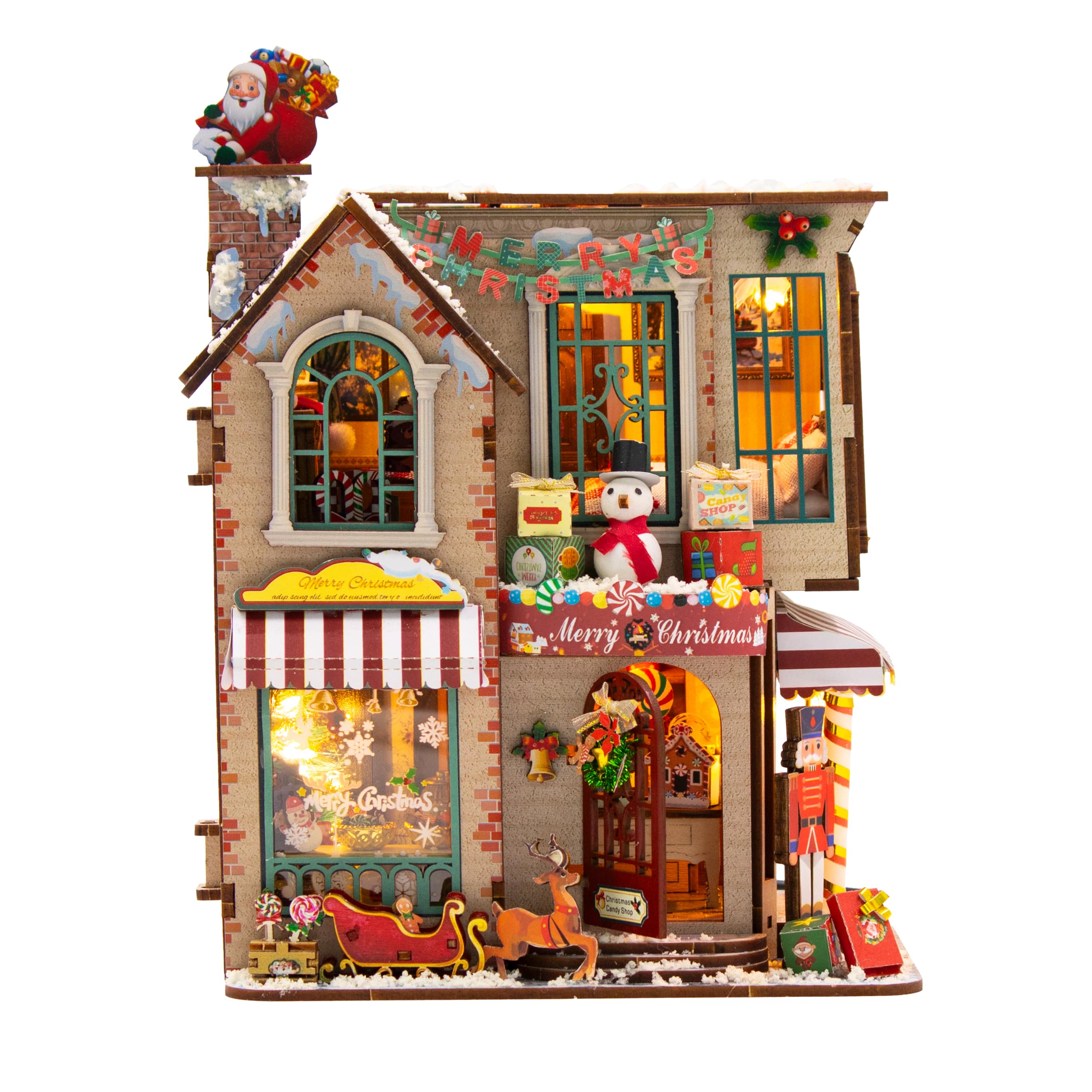 Cuteefun Christmas Miniature House Kit, Open-door Design, Xmas Townhome