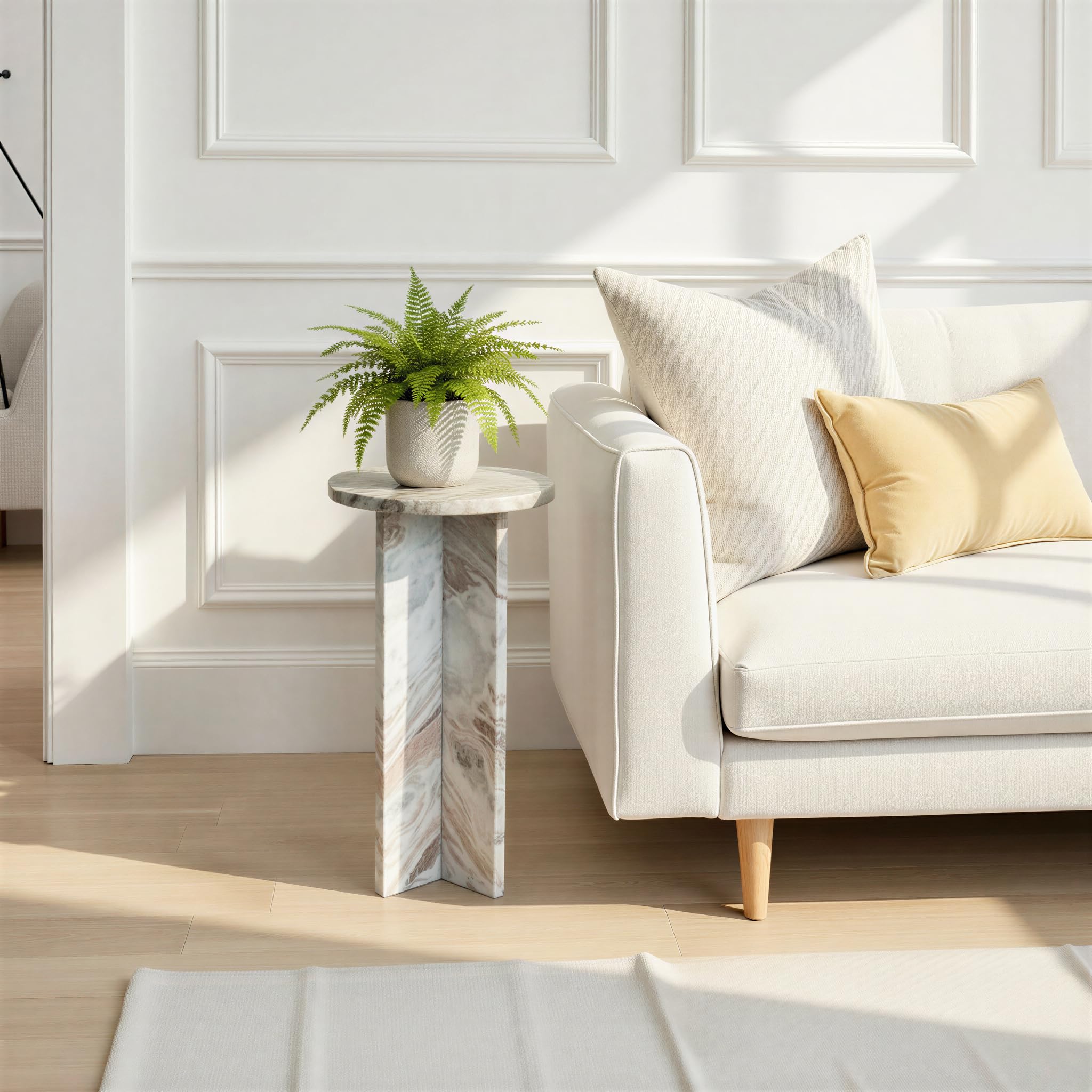 Creative Co-Op Round Torrento Marble Accent Table, Brown